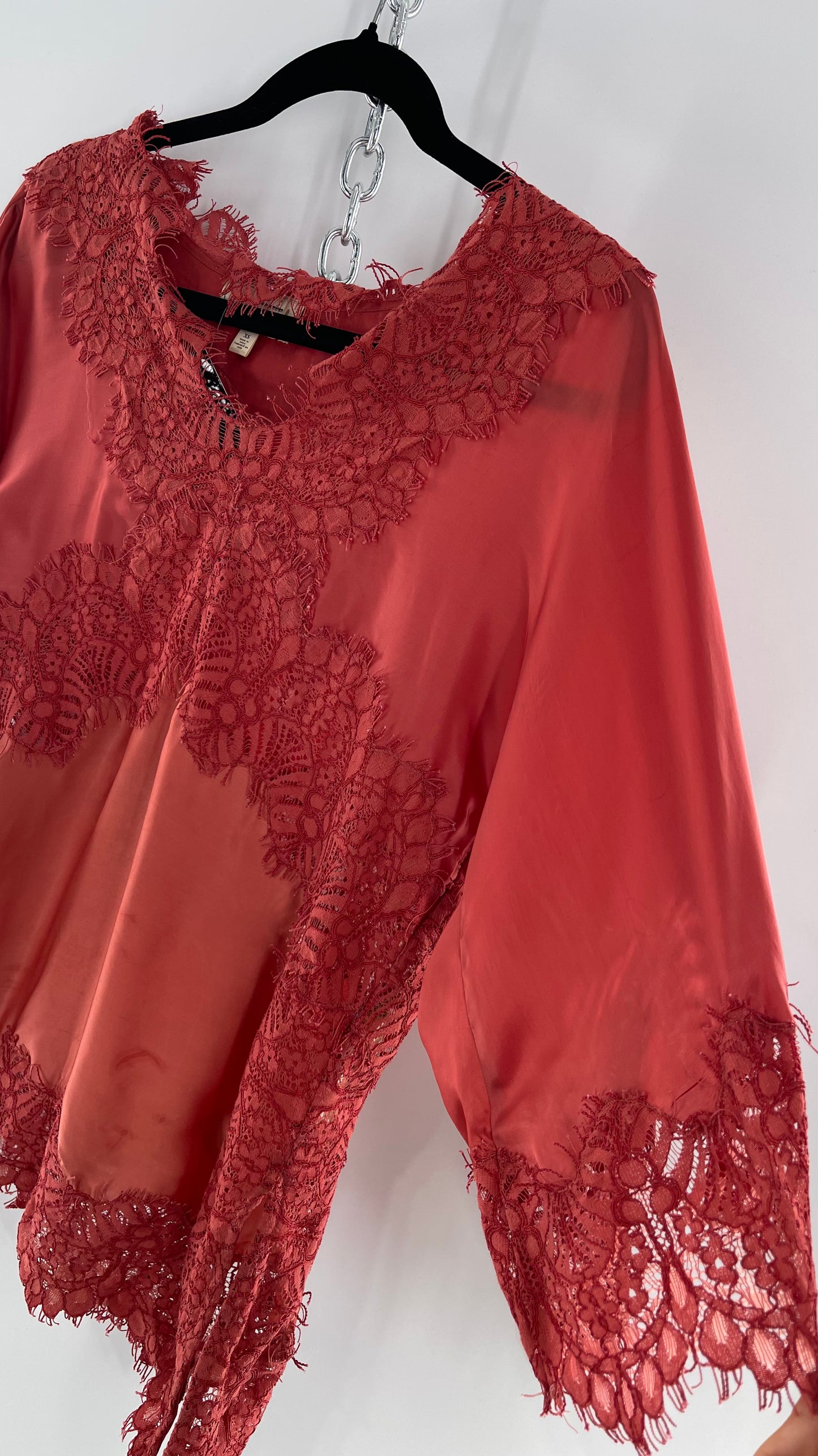 Moulinette Soeurs Vetements Silky Blouse with Thick Scalloped Lace Trim (XS)