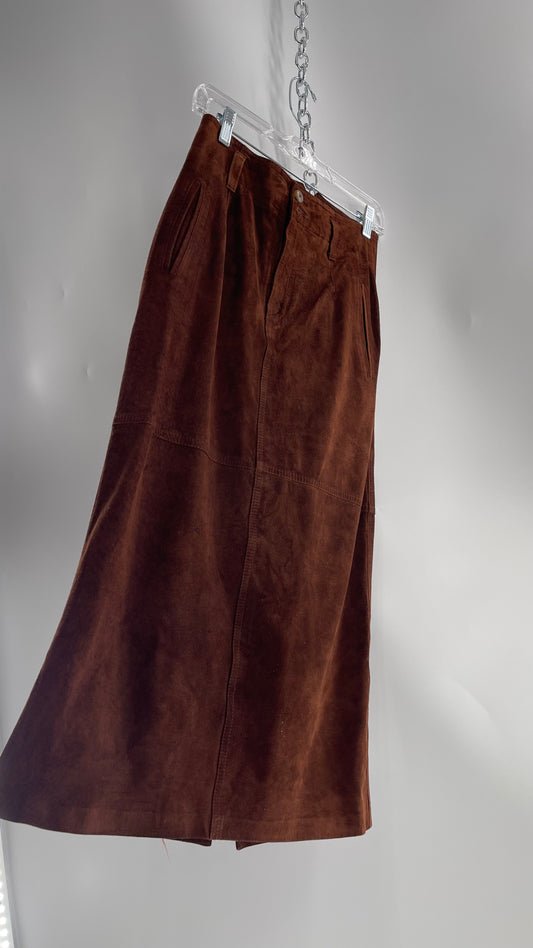 Vintage Lizwear Chocolate Brown Suede Long Skirt