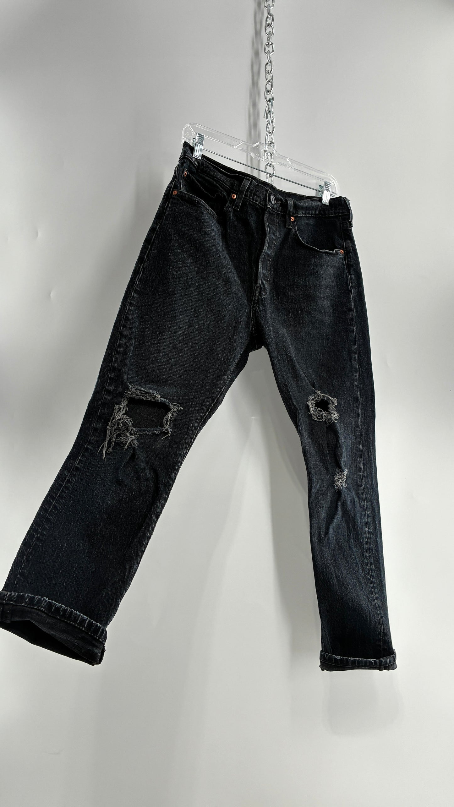 Vintage LEVI Dark Wash Distressed Denim 501s (30x28)