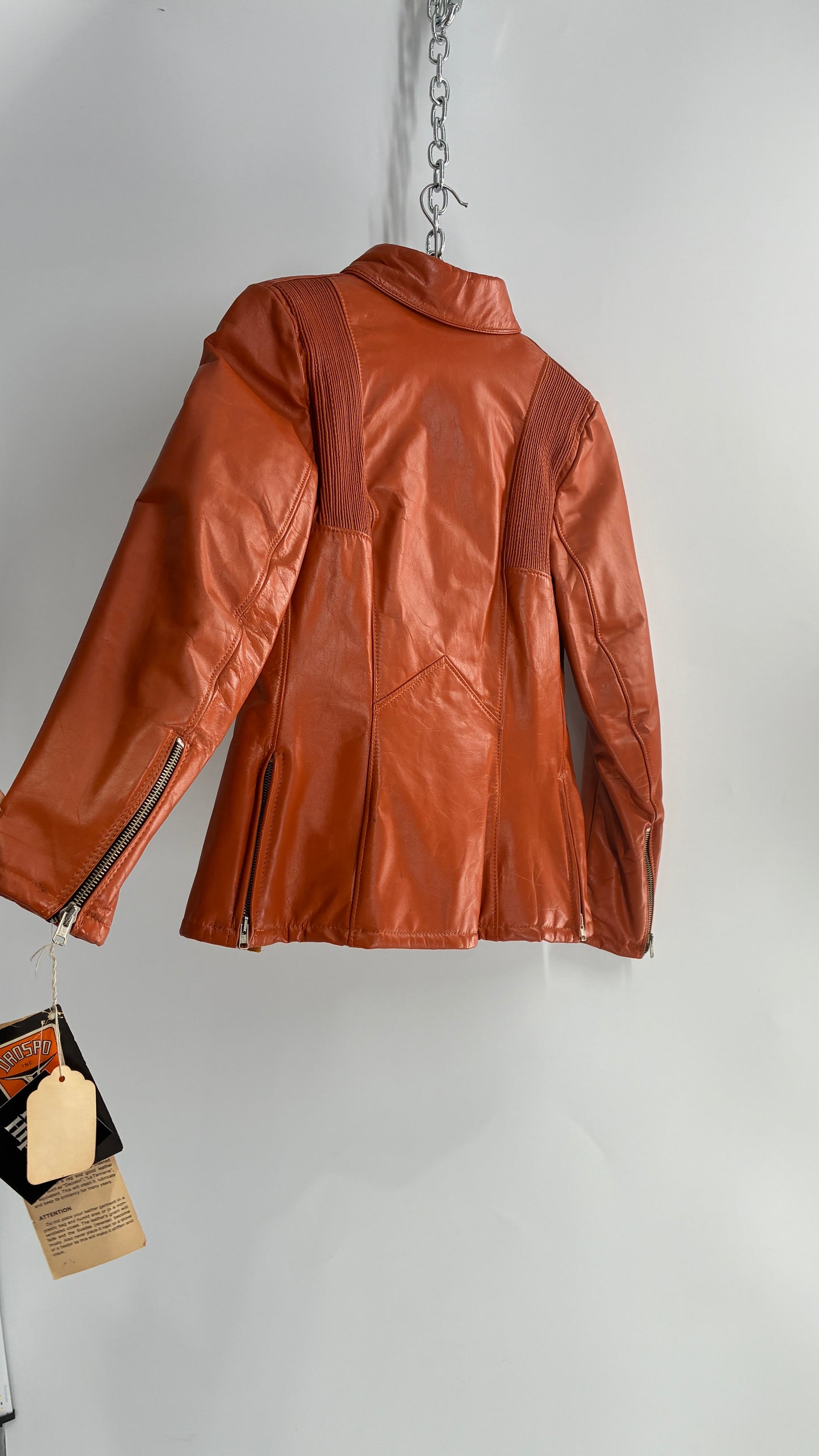 Deadstock Vintage 1970s DROSPO Orange Genuine Leather Fitted Jacket (12)