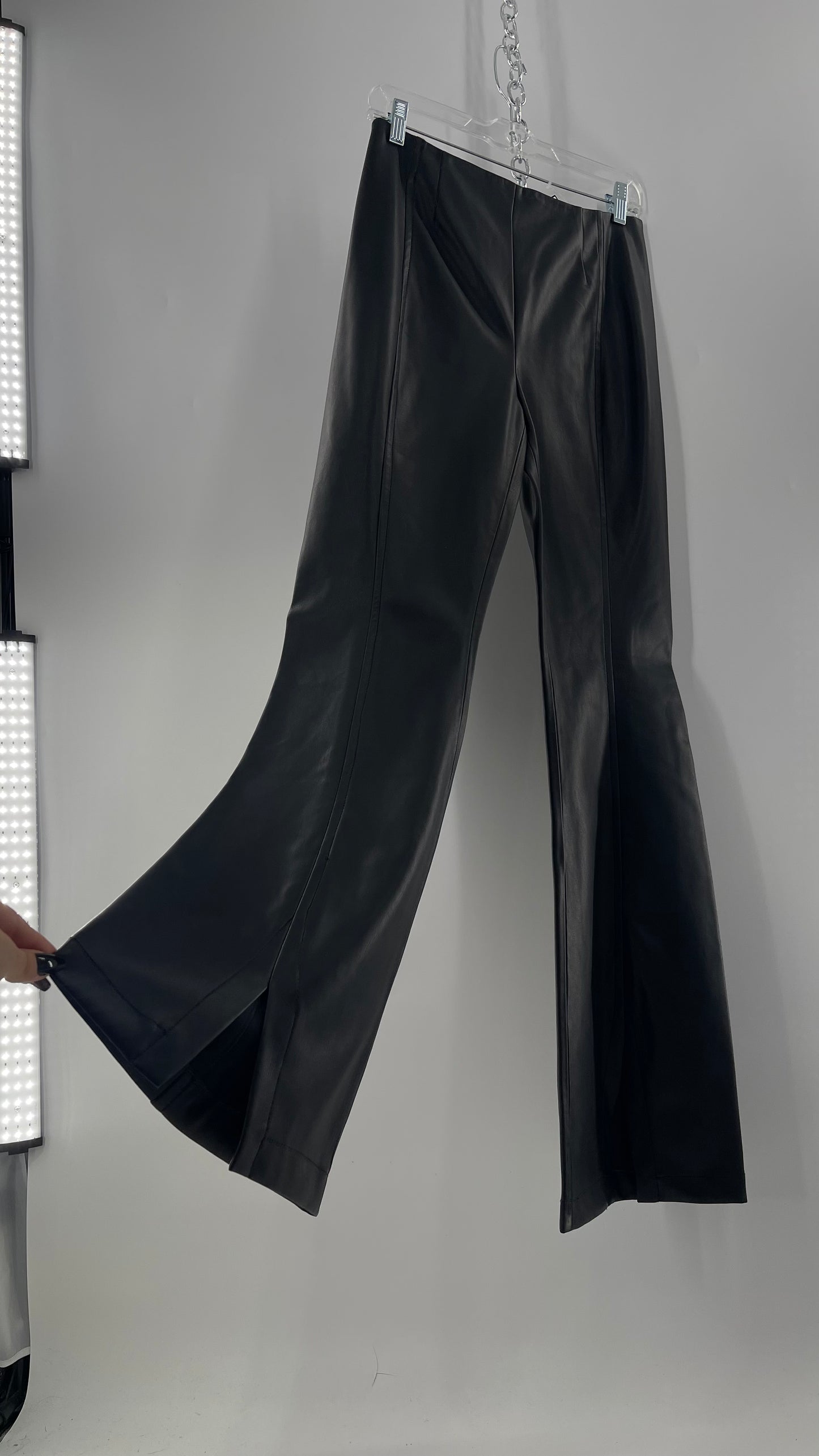 Free People Black Vegan Leather Kick Flares (28)