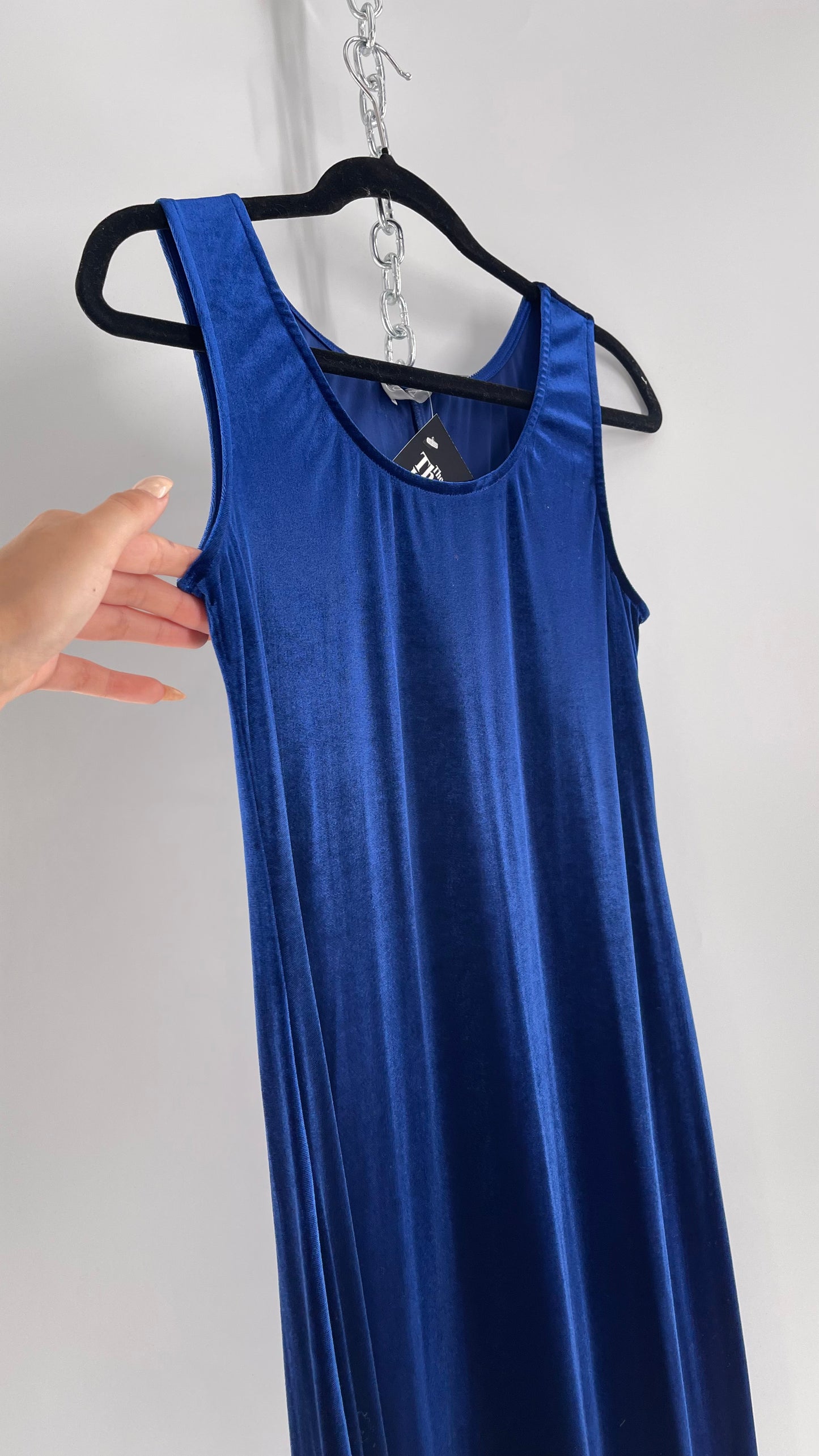 Vintage Carol Anderson Royal Blue Velvet Square Neckline Floor Length Dress (Medium)