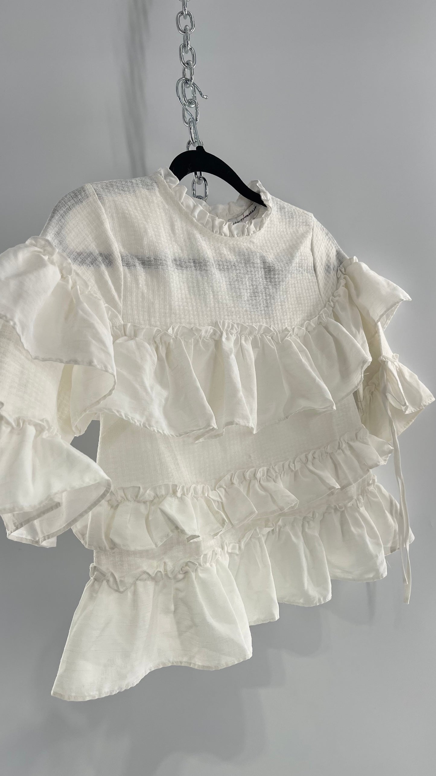 For Love and Lemons English Factory White Ruffle Cloud Blouse with Tags Attached (XS)
