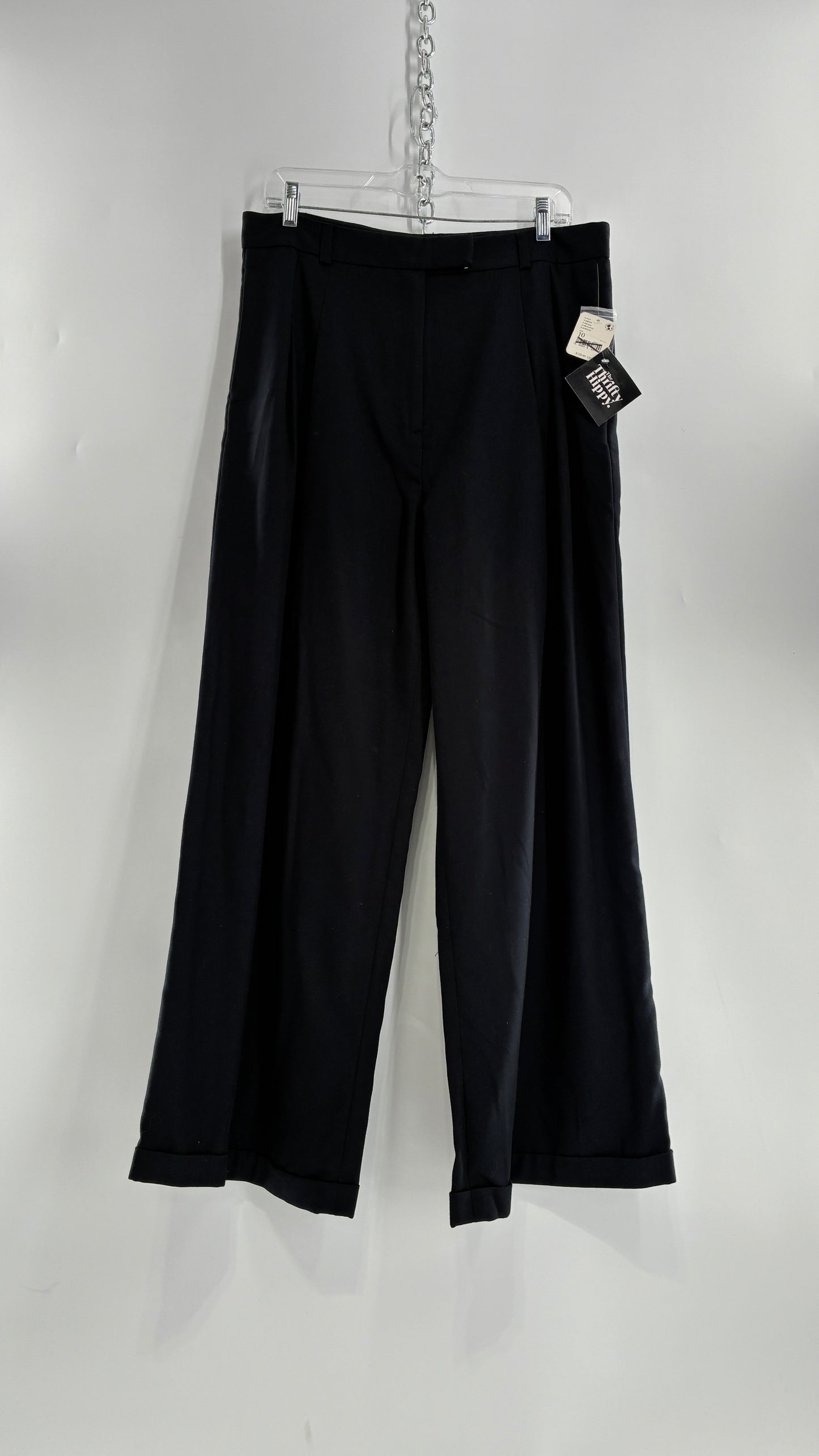 Free People Black Wide Leg, Pleated Trouser with Tags Attached (10)