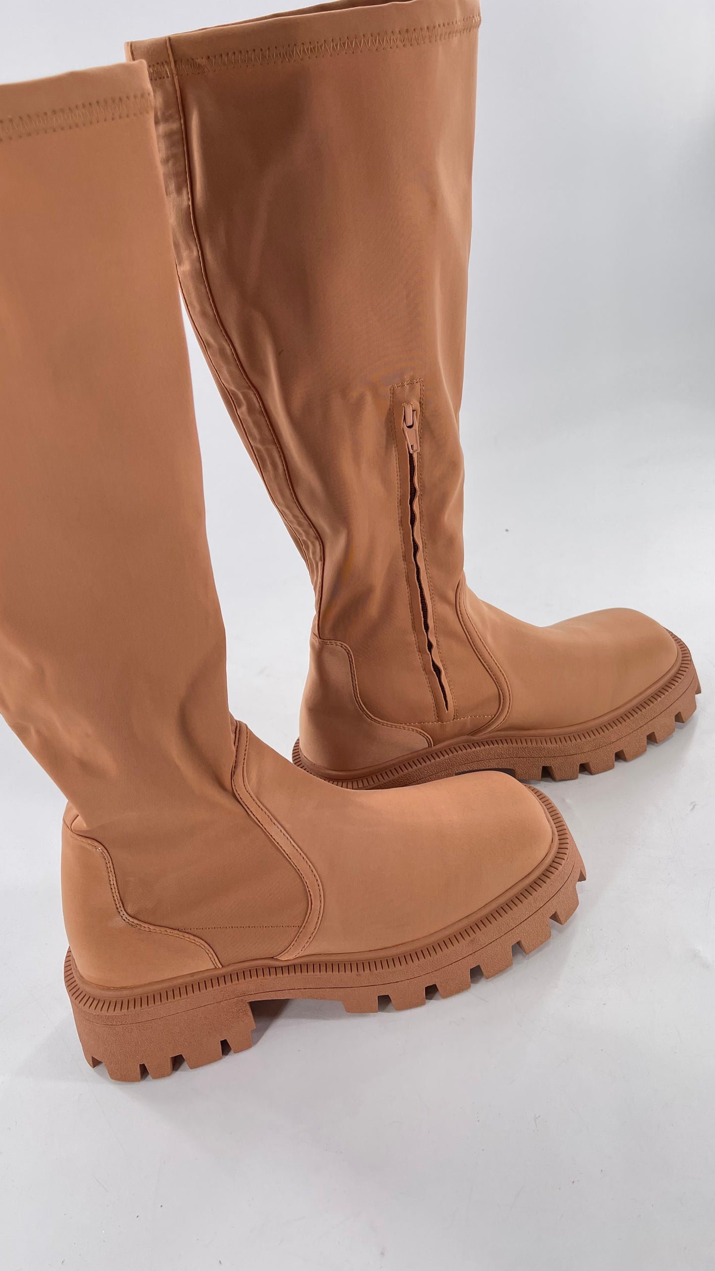Urban Outfitters Tan Knee High Square Toe Sock Boot (8)