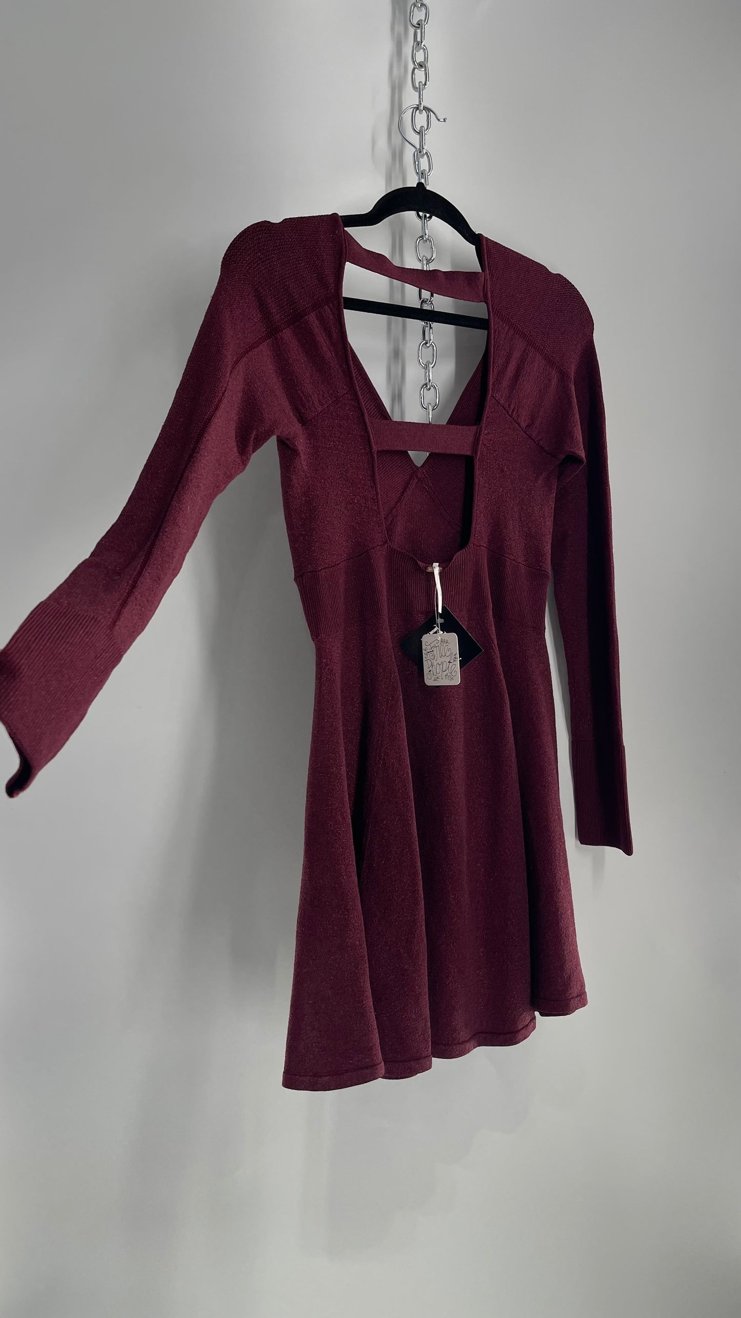 Free People Plum Tinsel Sparkle Long Sleeve Knit Mini Dress (Small)