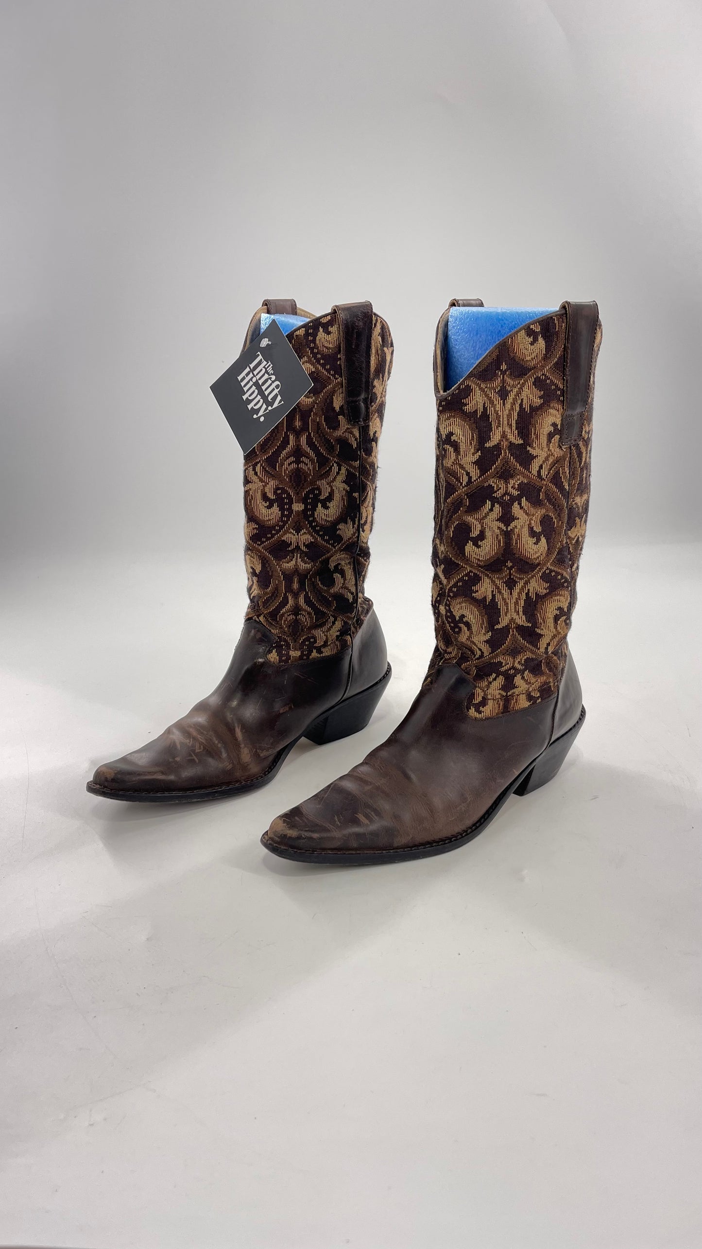 Vintage Matisse Brown Leather Tapestry Cowboy Boot (8.5)