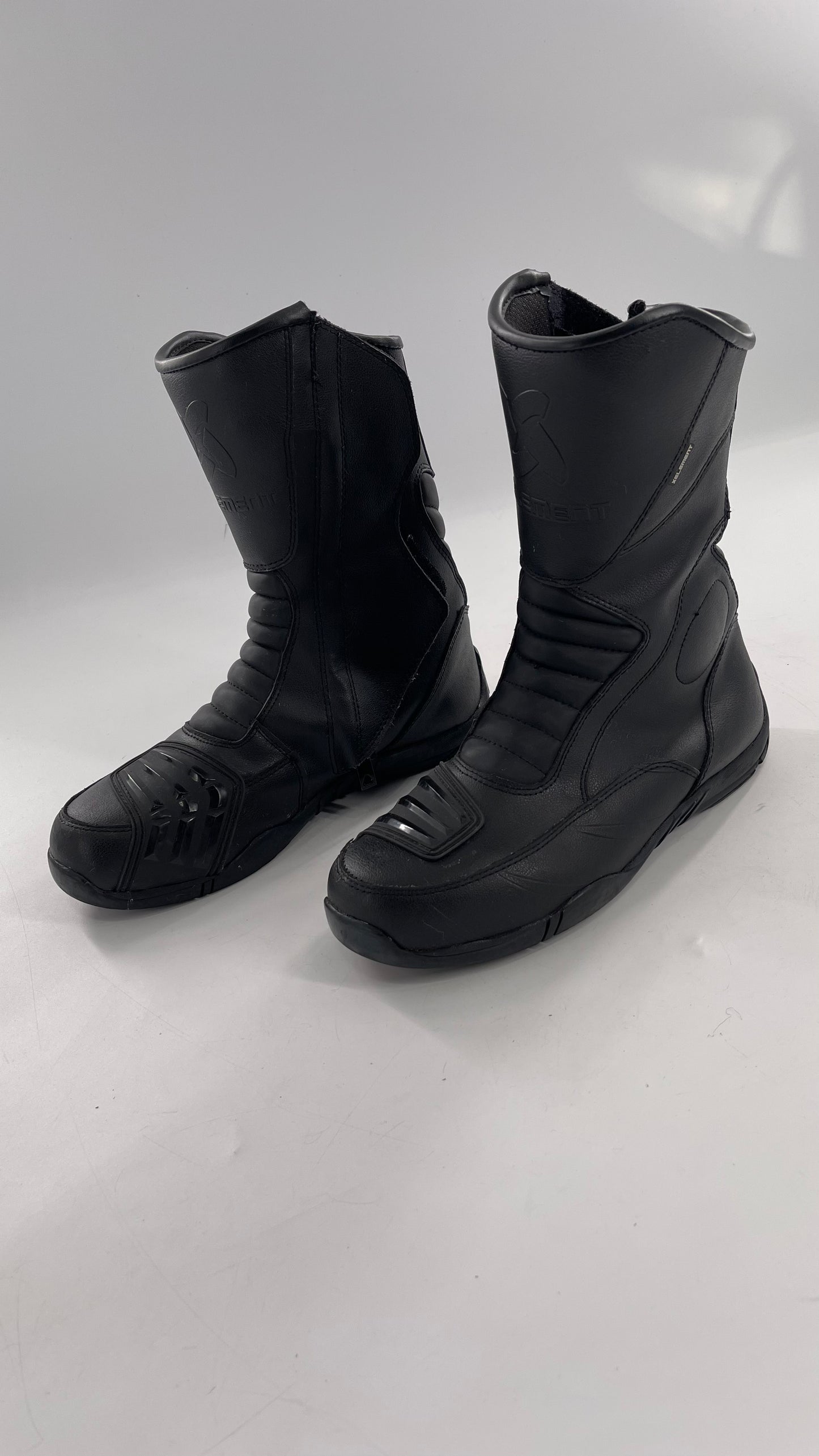 XELEMENT Black Leather Motorcycle Motocross Riding Boots (9.5)