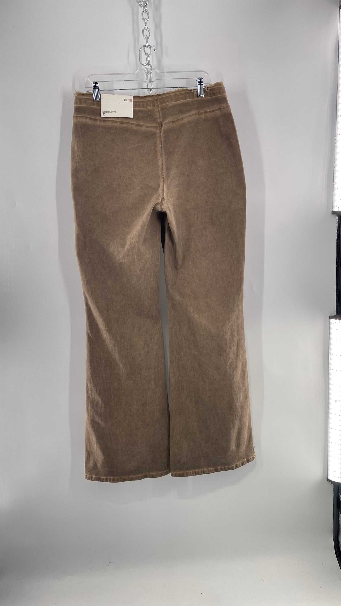 BDG Brown Scrunch Front Kick Flare Bell Bottoms with Side Zipper (33)