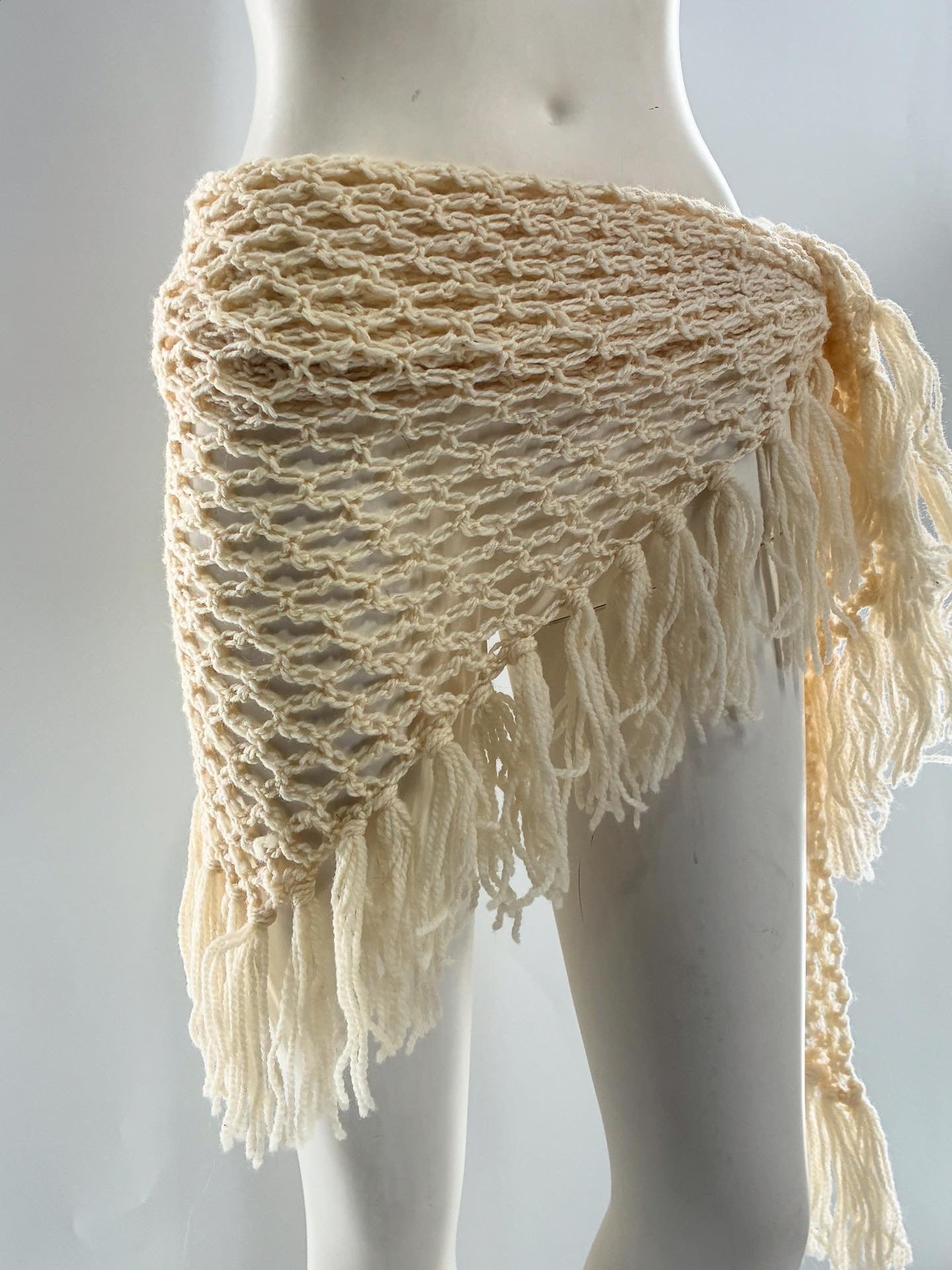 Vintage Off White Fish Net Scarf with Tasseled Ends