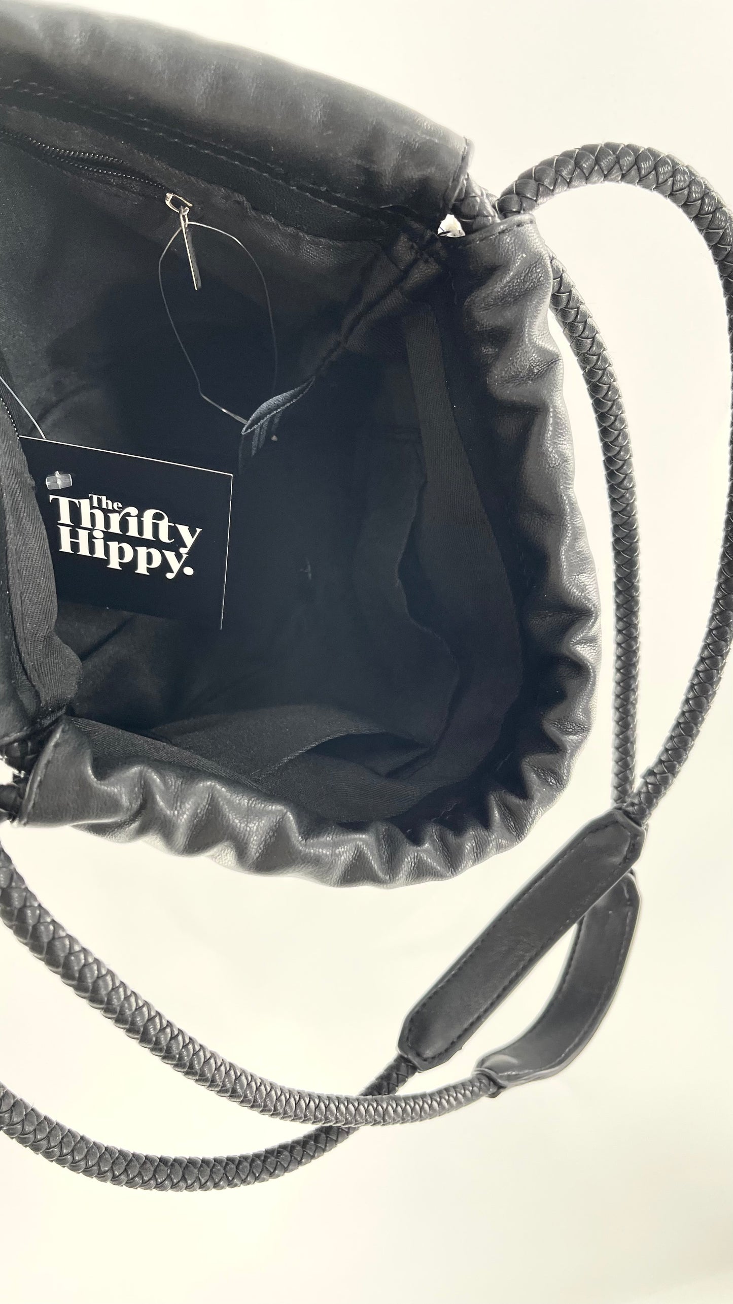 Urban Outfitters Black Adjustable Bucket Tank Vegan Leather Bag with Braided Handles