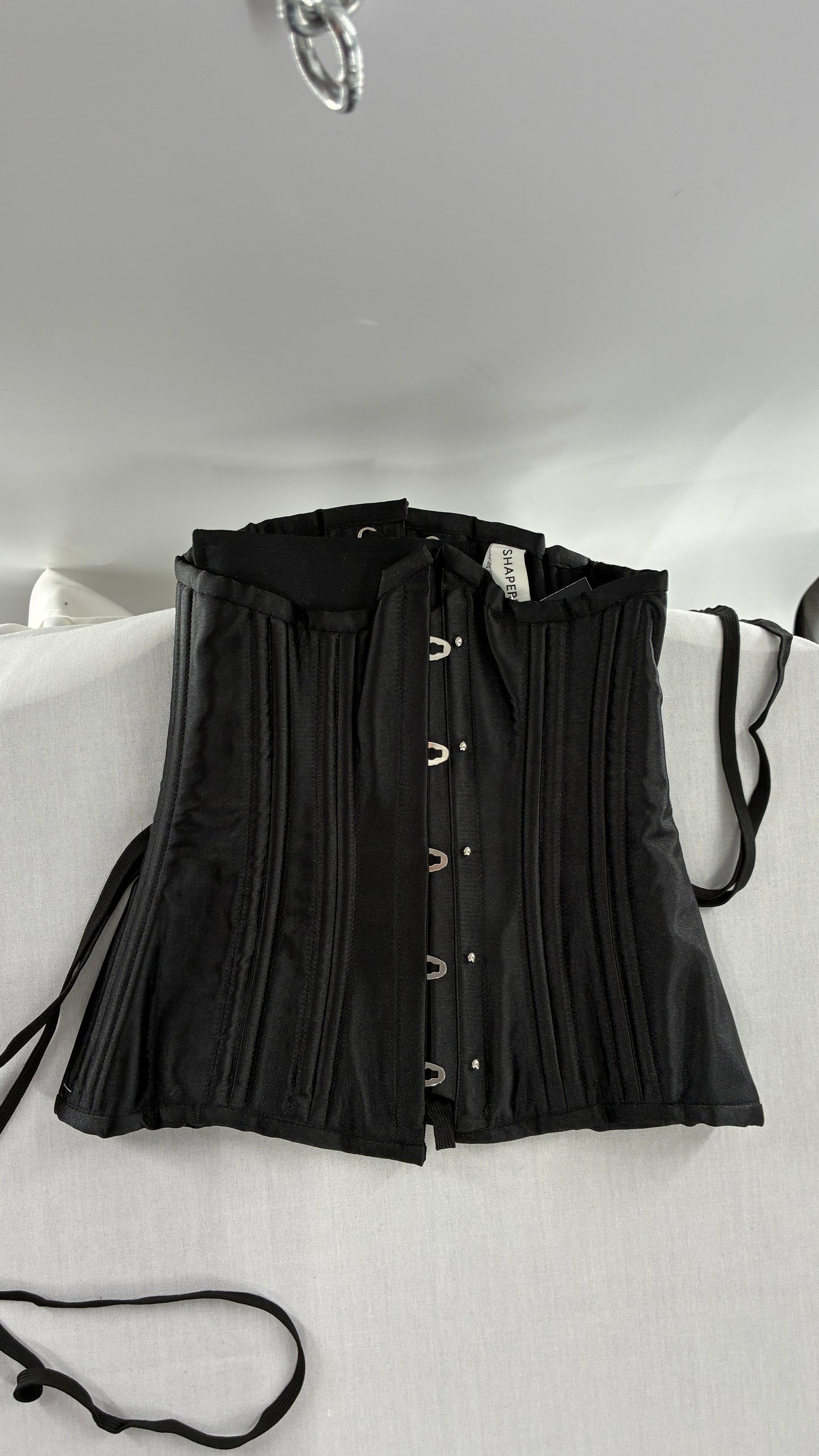 Vintage SHAPERX Black Satin Heavy Duty Ribbed Corset (XS)