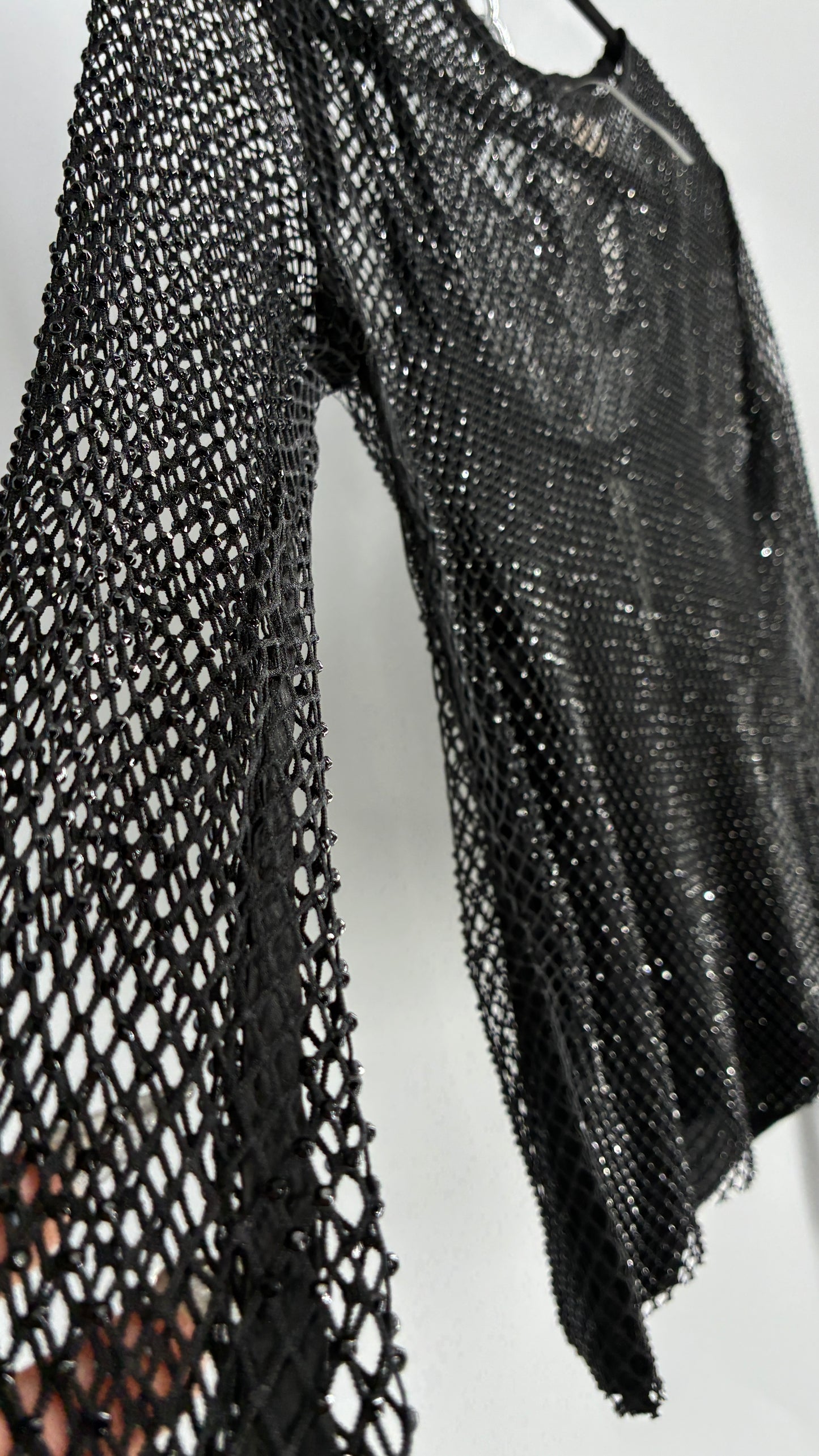 Anthropologie Black Rhinestone Heavy Mesh Long Sleeve with Camisole (Small)