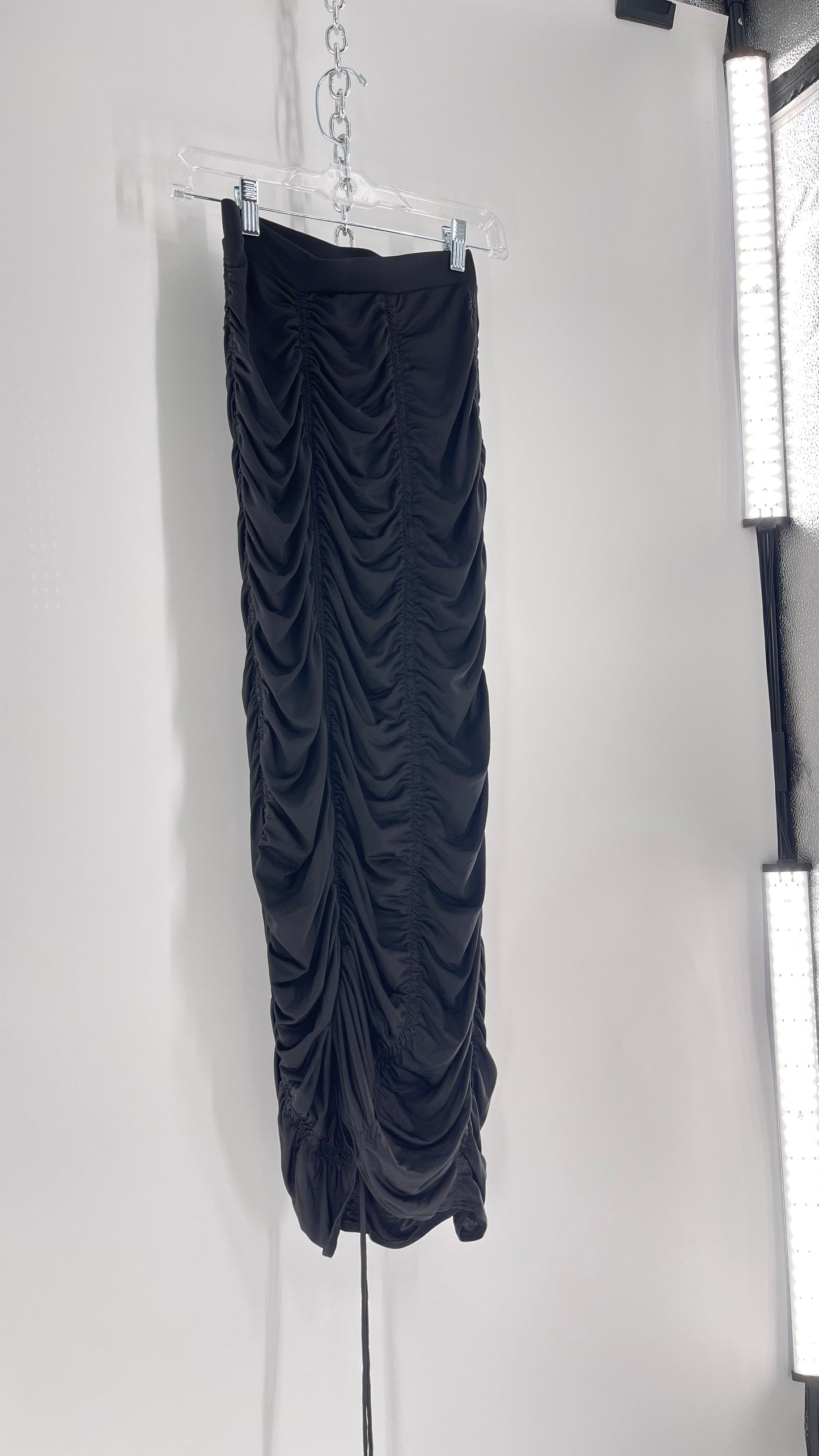 Urban Outfitters Black Ruched Full Length Lycra Skirt (XS)