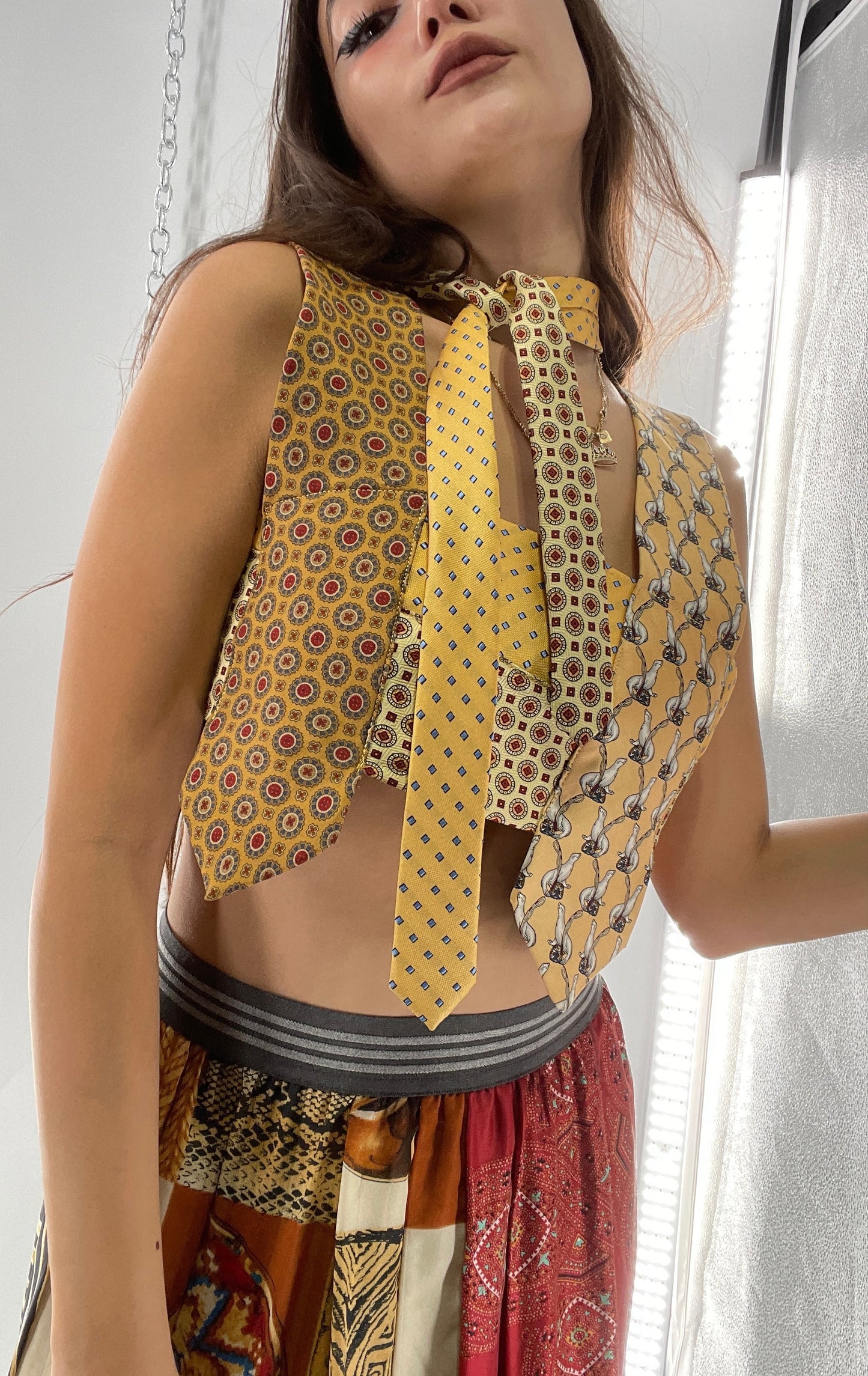 CUSTOM Handmade Yellow “All Tied Up” Cropped Blouse (One Size)