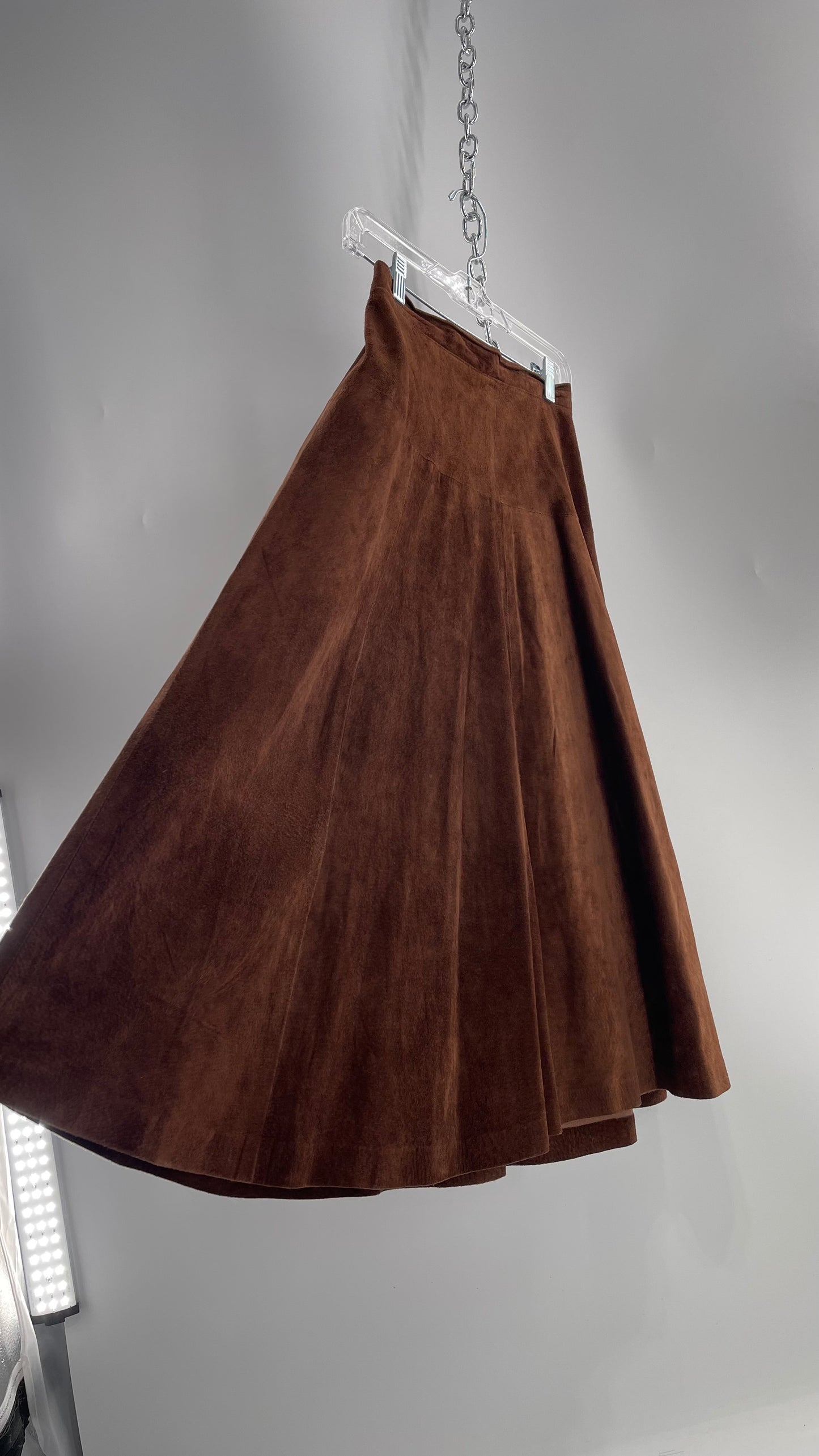 Vintage Imported Leather FIRENZE Santa Barbara Saks Fifth Avenue Brown Suede Leather Skirt (Medium)