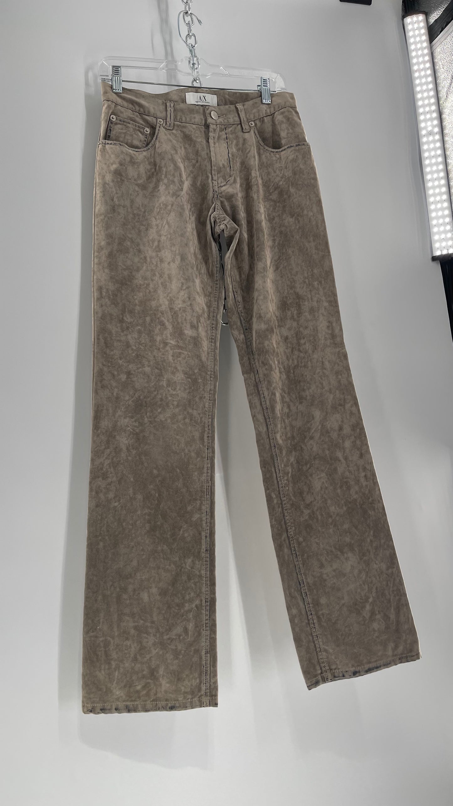 Armani Exchange Grey Velour Straight Legs with Denim Seam Details (Size 4)