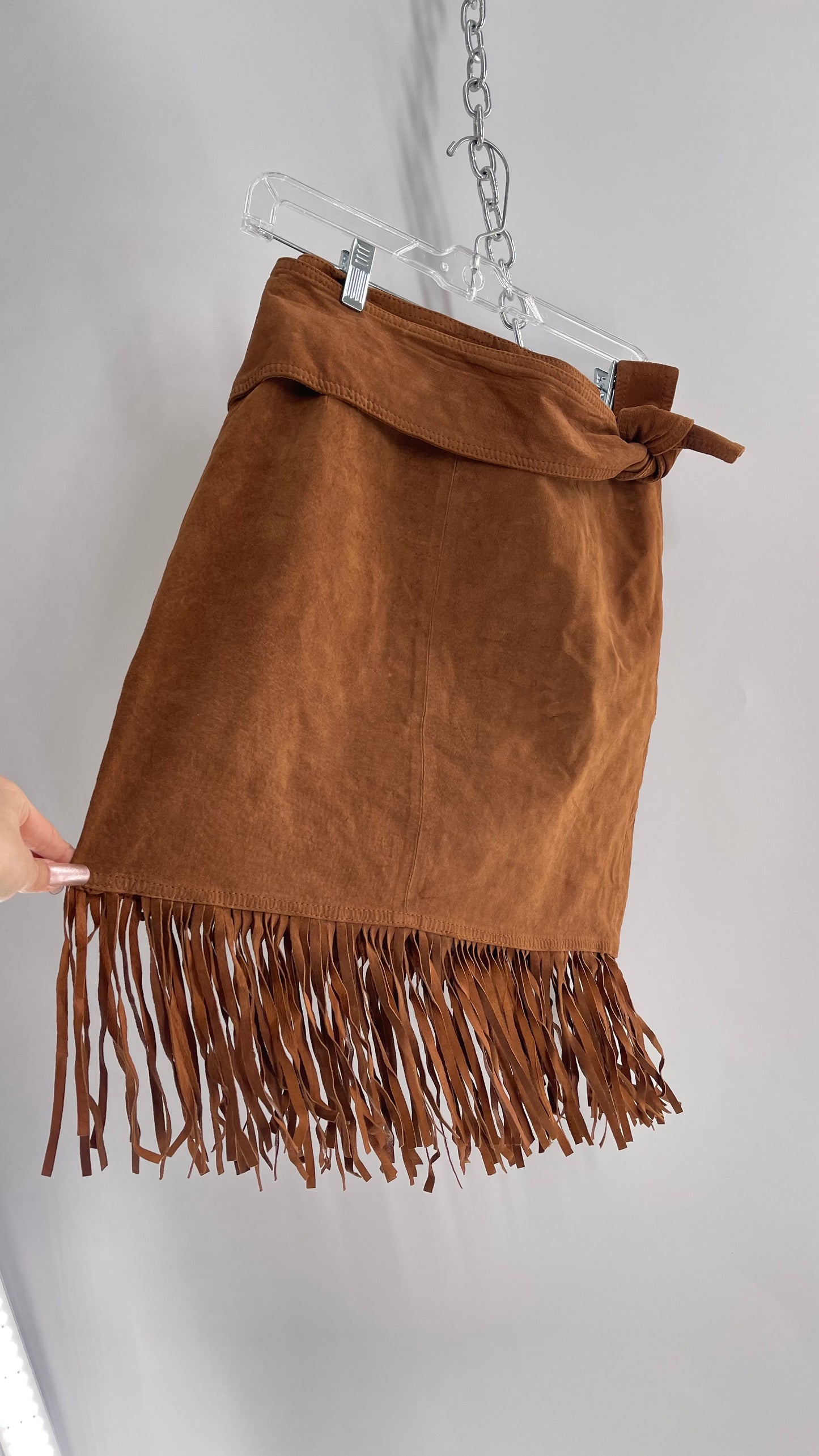 Vintage Cedars Brown Genuine Suede Leather Fringe Skirt (Medium)