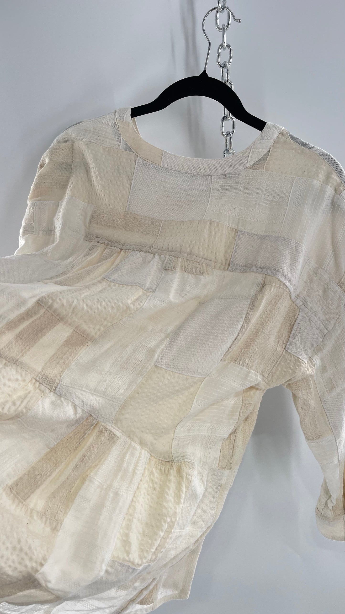 Anthropologie Patchwork Off White Voluminous Blouse with Tags Attached (Small)