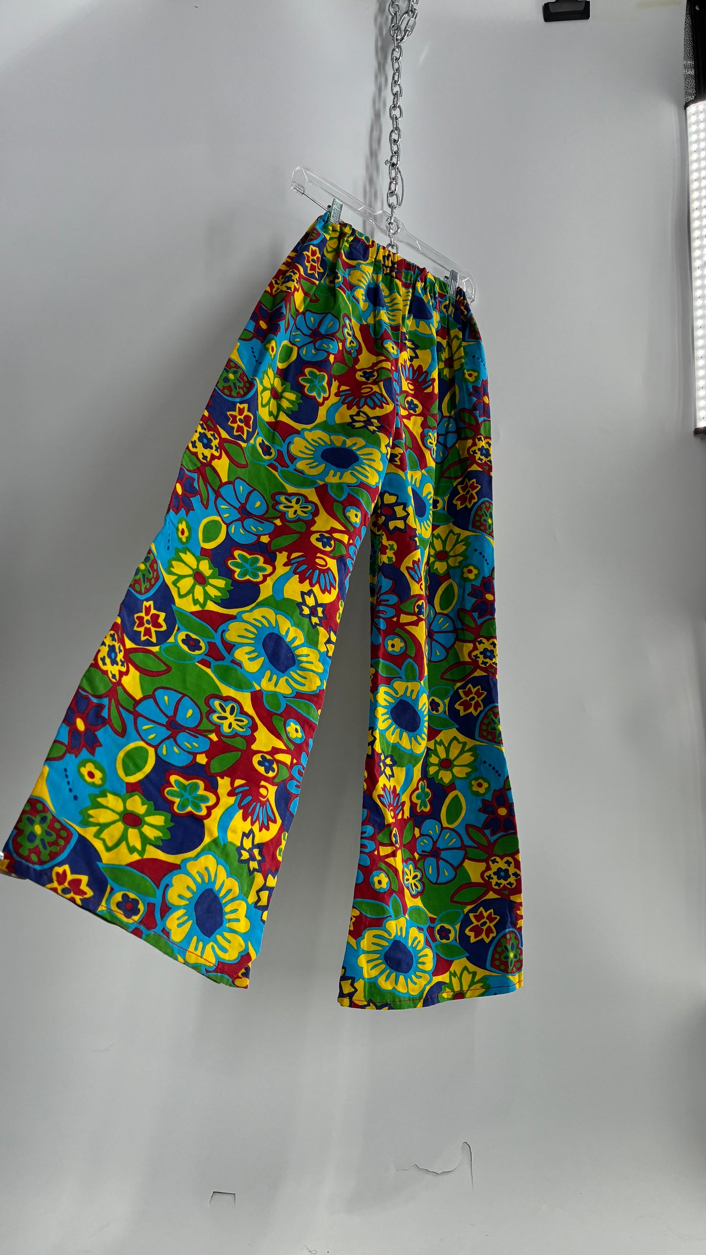 Vintage 1970s Style Flower Power Kick Flare Hippy Wide Legs (S/M)