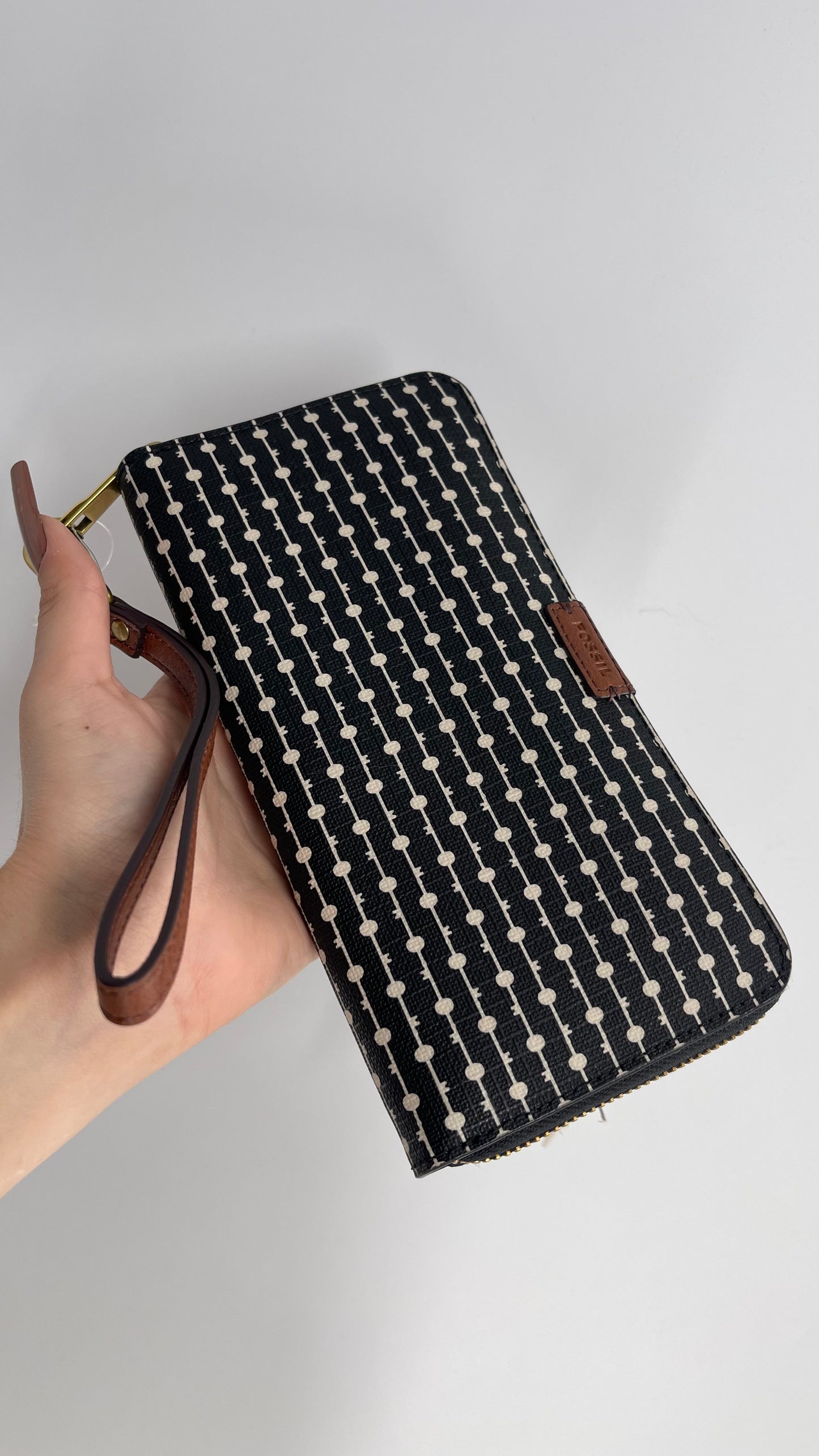 Fossil Black Patterned RFID Protected Wallet with Tags Attached