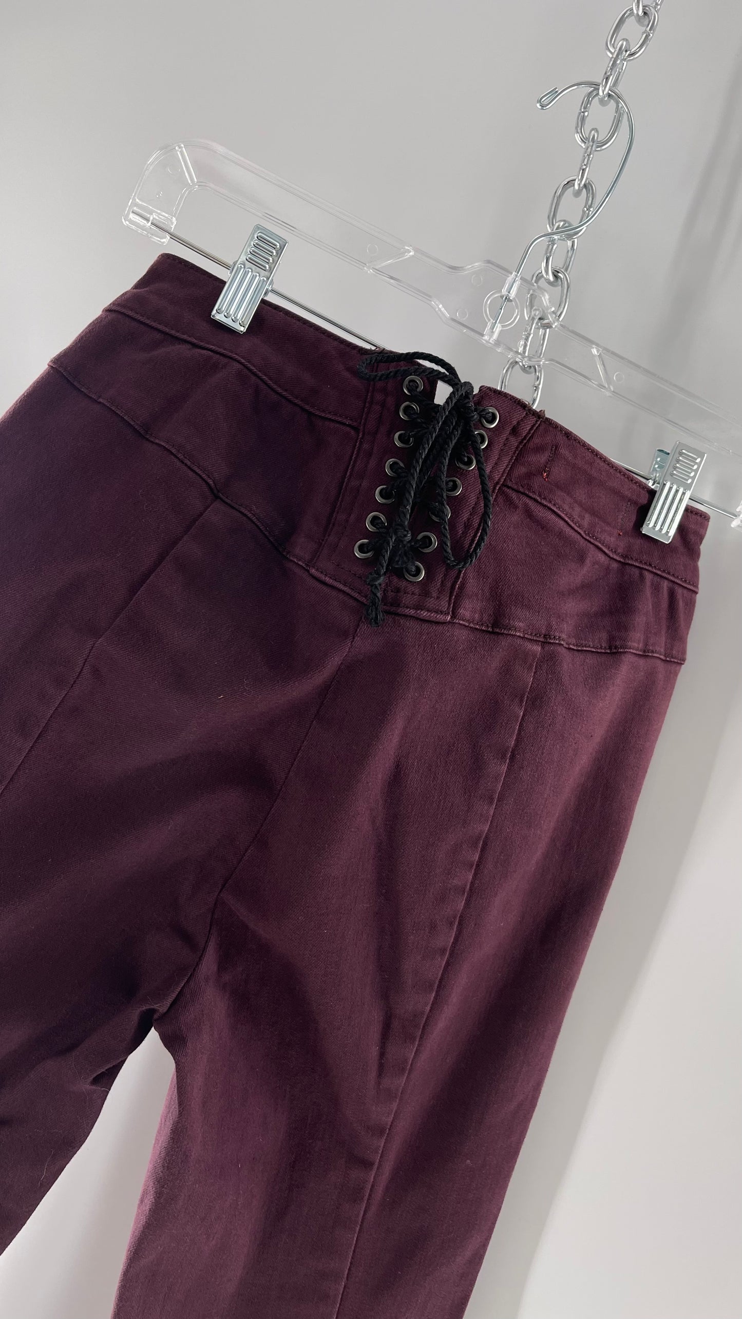 Free People Maroon Flare Raw Cut Hem Jeans (Size 26)
