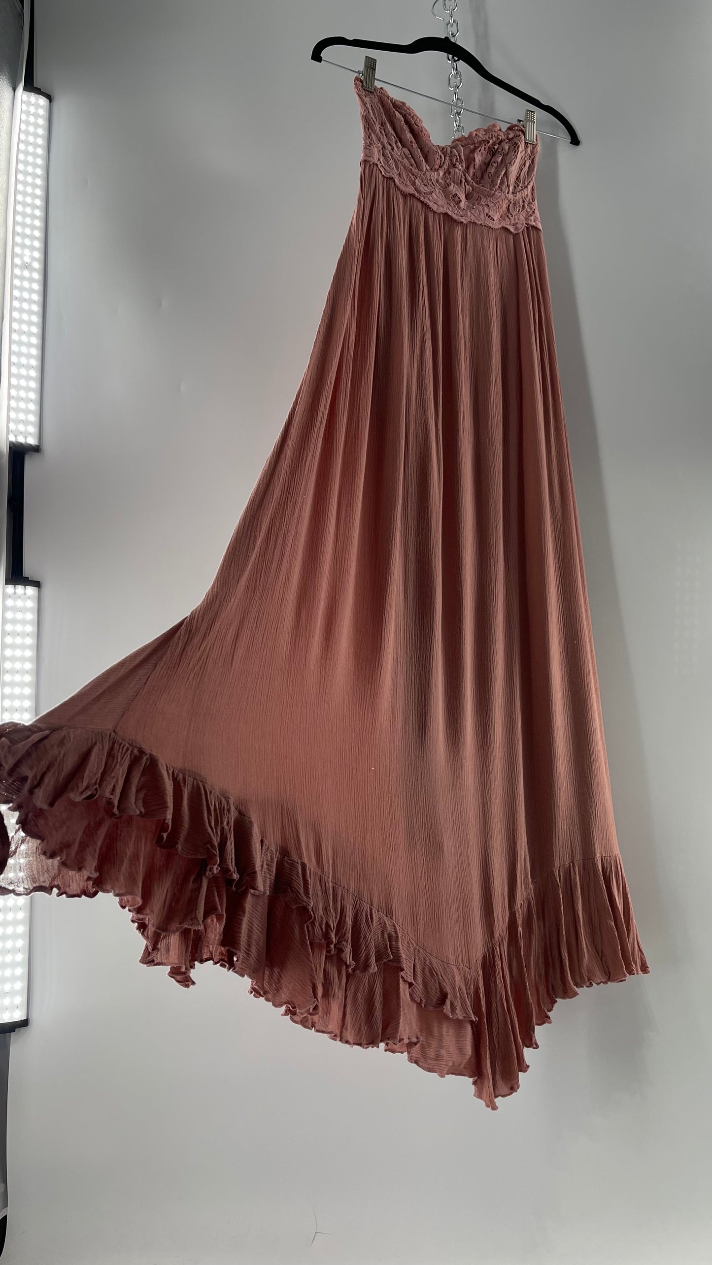 Free People Adella Mauve/Dusty Pink Full Length Maxi Dress (Small)
