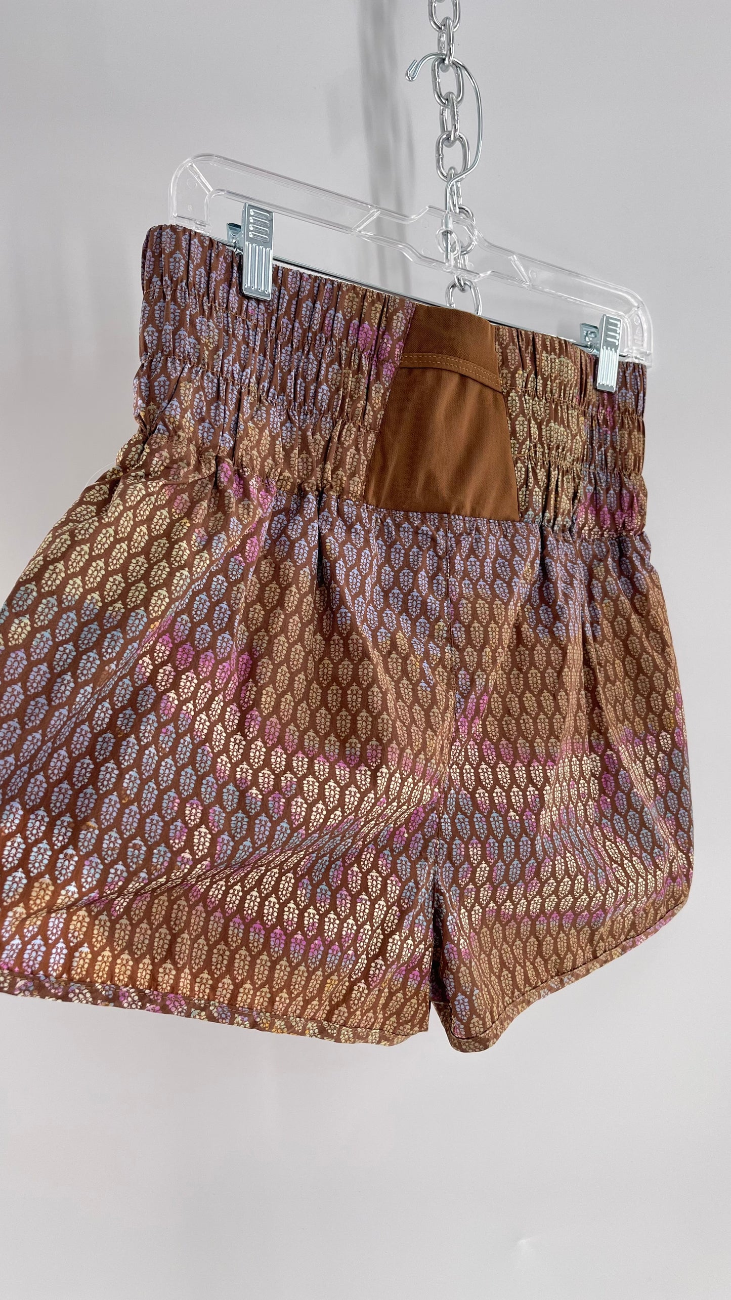 Free People Brown Patterned Parachute Shorts with Wide Waist Band (Large)