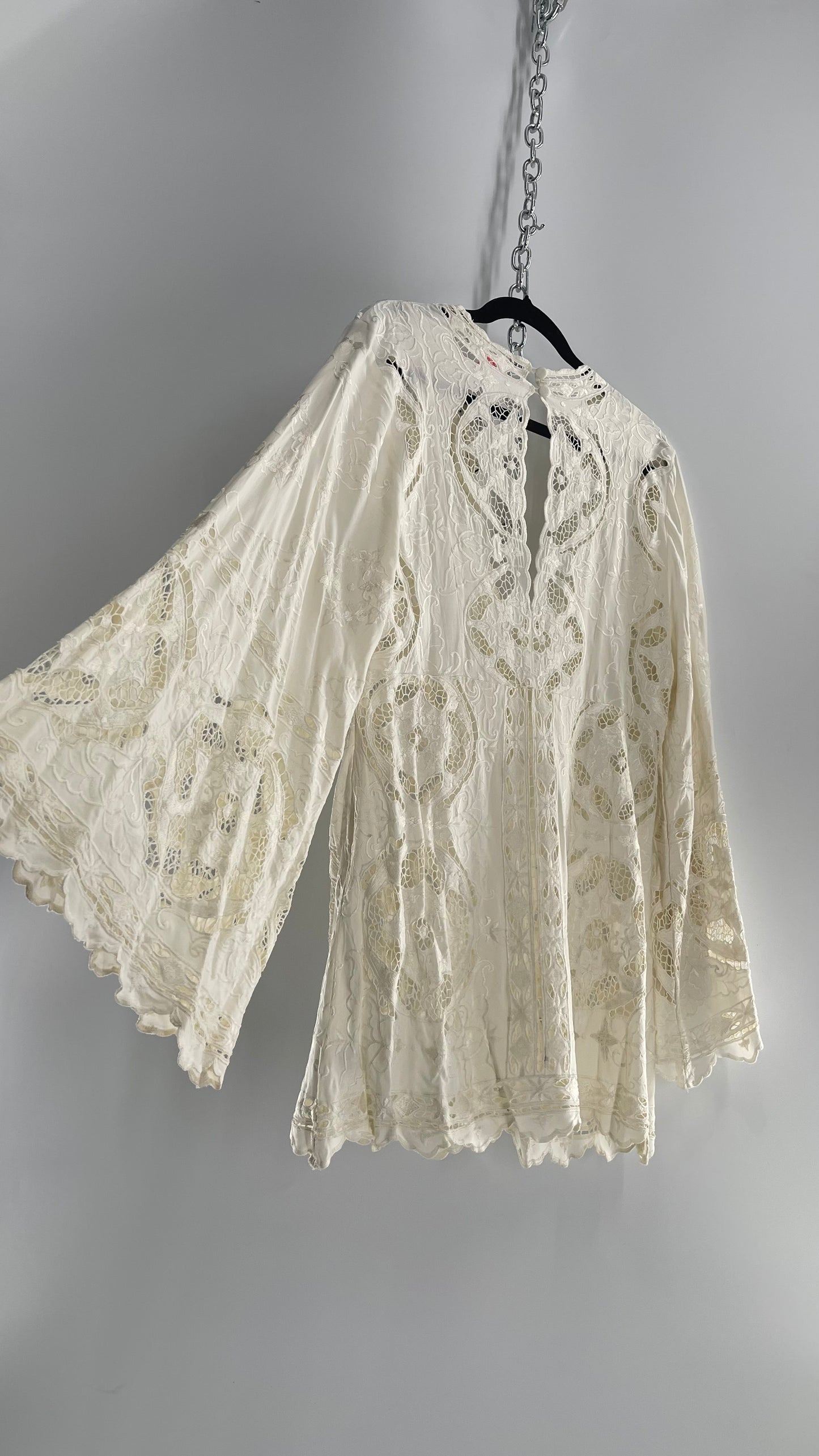 Free People Cream Lace Mini Dress (Small)