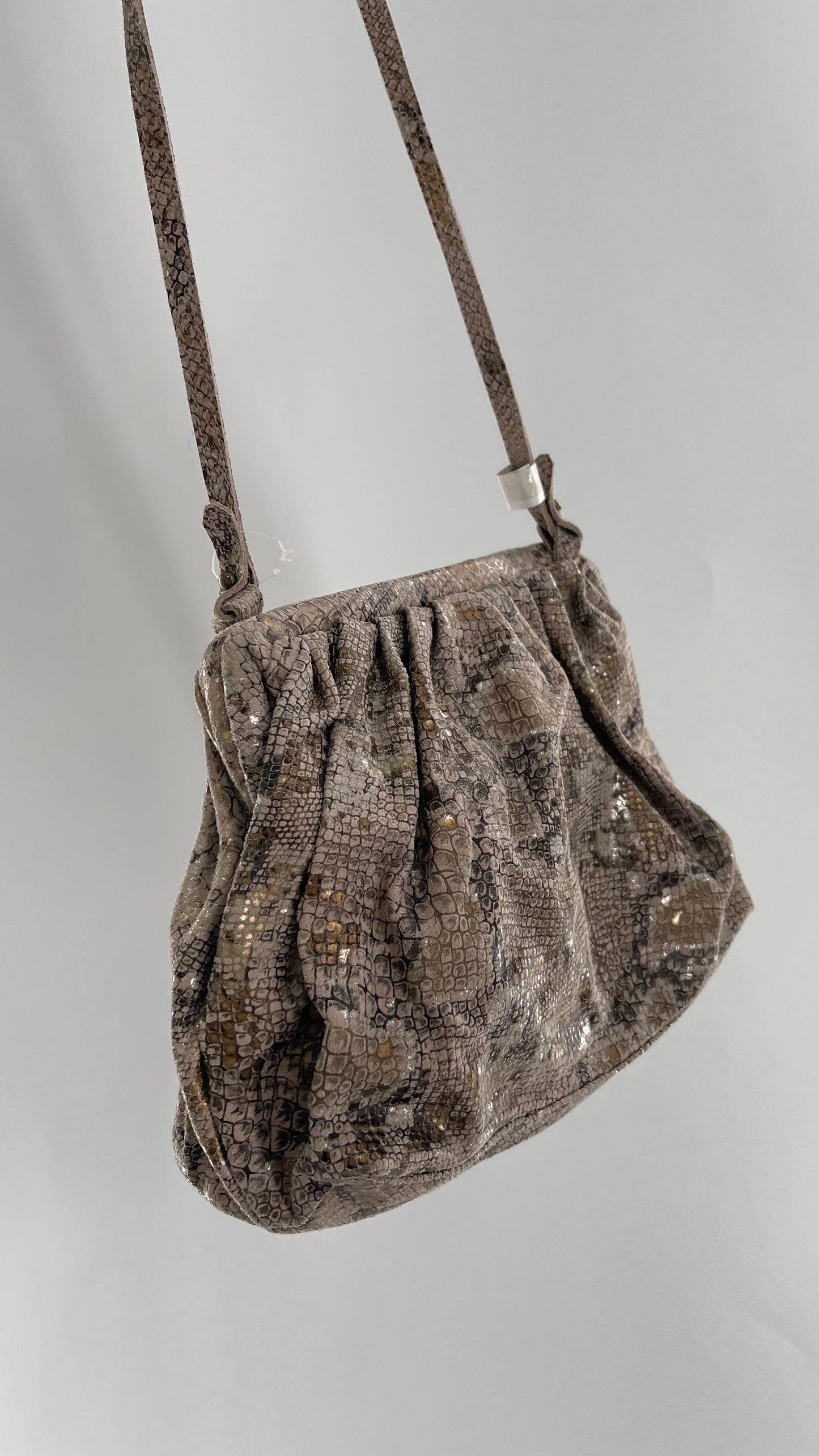 Free People Genuine Leather Clutch and Shoulder Bag Snake Print with Reflective Silver and Gold Flecks
