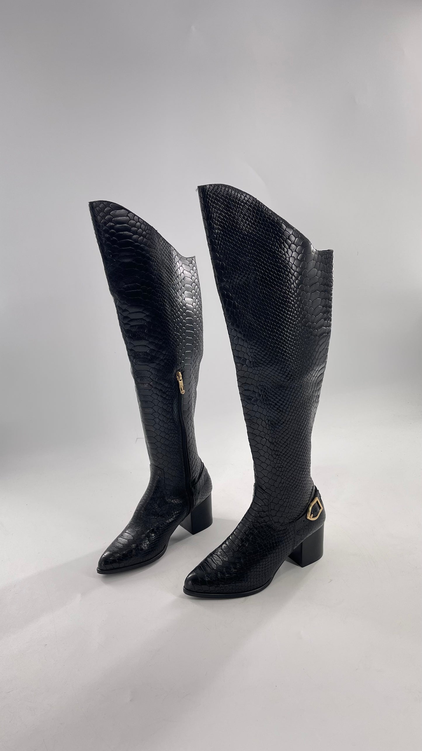 ORCADE Genuine Brazilian Leather Crocodile Embossed/Textured Knee High Boots (5)
