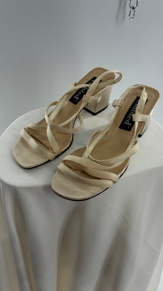Vintage UNLISTED 1990s Strappy Ivory Block Kitten Heel Sandal (8)