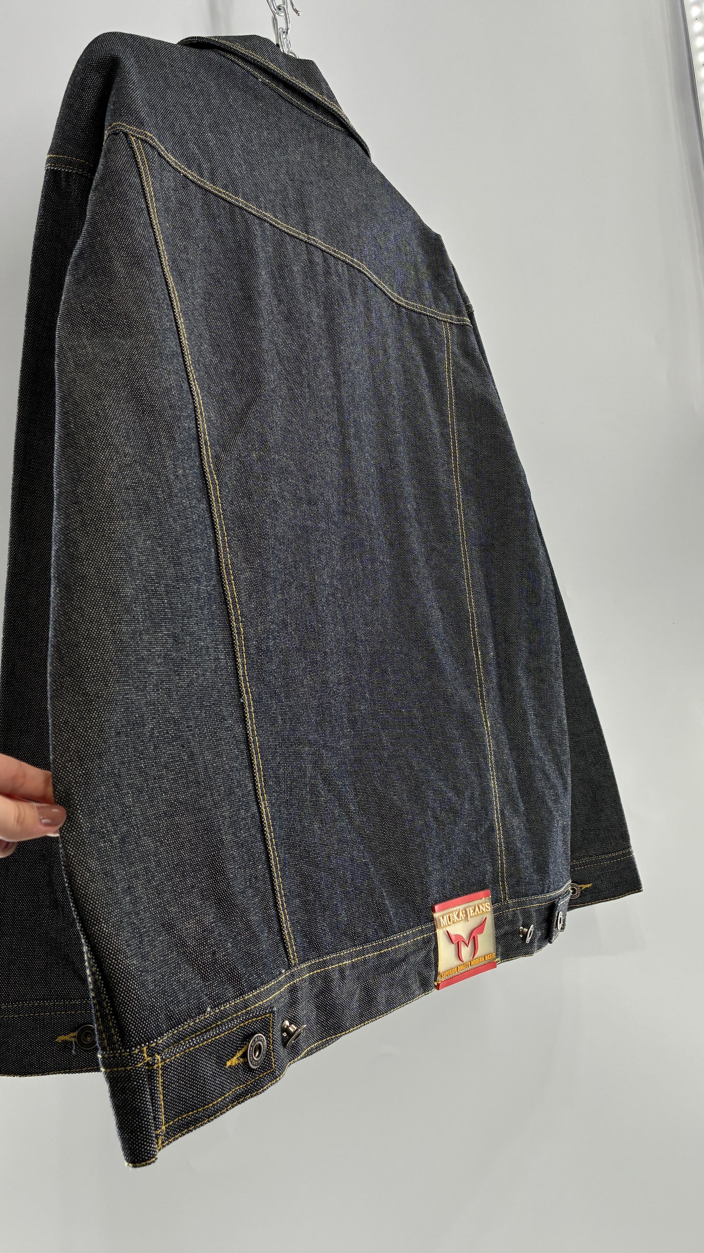 Vintage 1990s MU:KA: JEANS Men’s Dark Wash Japanese Style Denim Baggy Straight Legs and Oversized Jacket Set (L, 32x32)