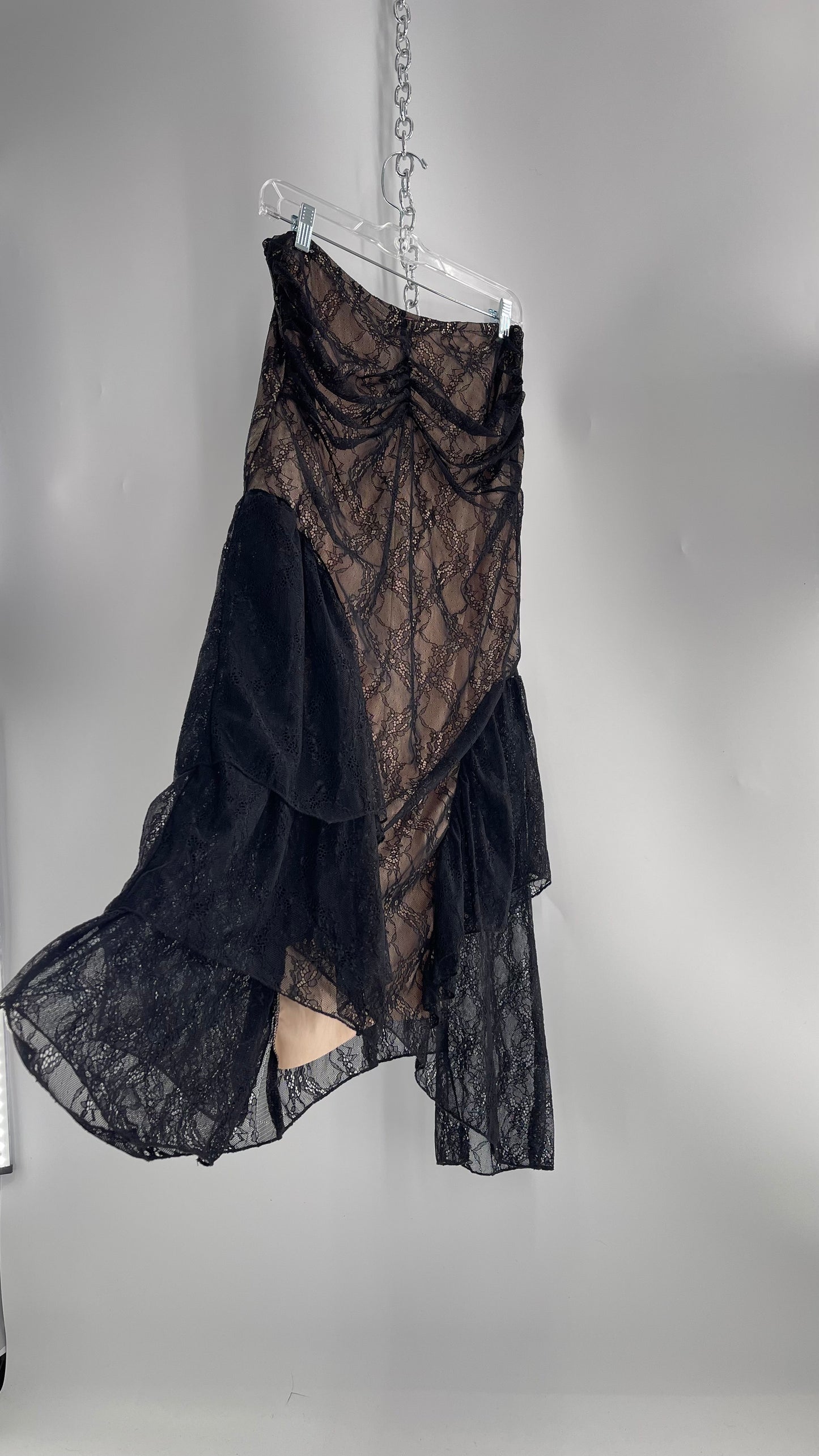 Urban Outfitters Black Lace Midi Skirt with Nude Underlay (Medium)