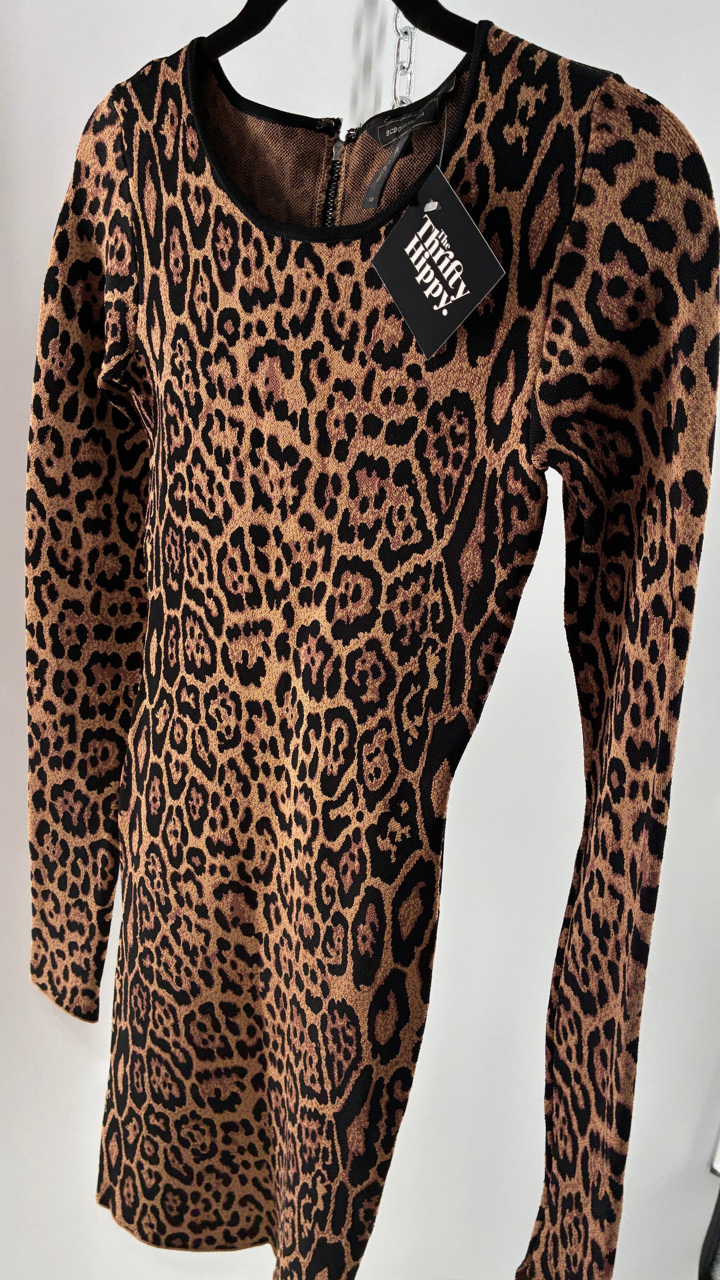 Vintage BCBG MAXAZRIA Sheena Ultra Thick Knit, Compression Leopard/Cheetah Printed Mini Dress (XS)