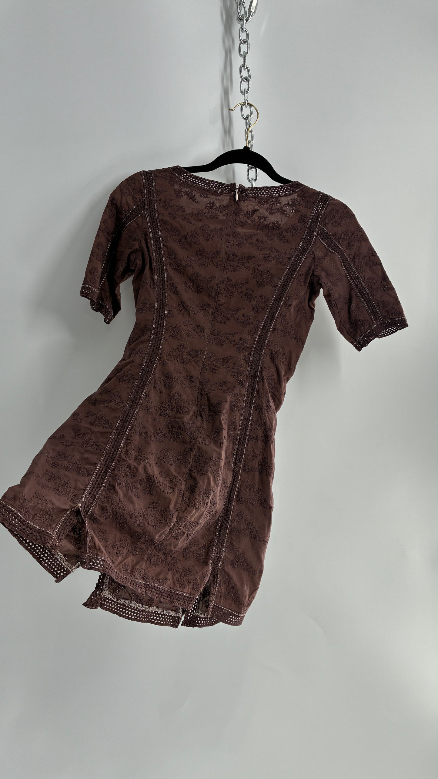 ALSAINTS Embroidered Brown Cotton Bodycon Mini Dress (4)