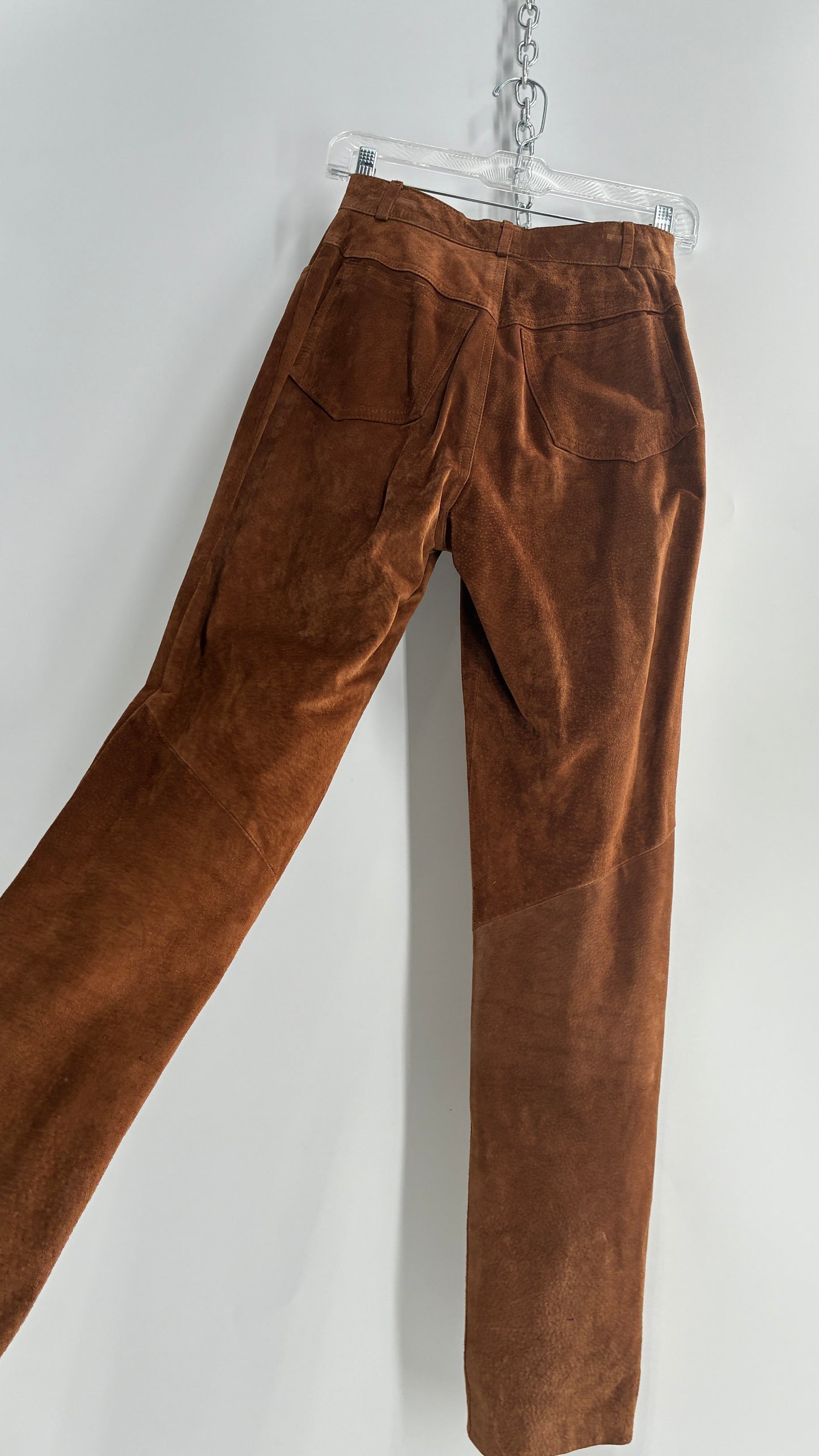 Vintage 1980 ANNTAYLOR High Waisted Brown Suede Leather Straight Leg Bottoms (2)