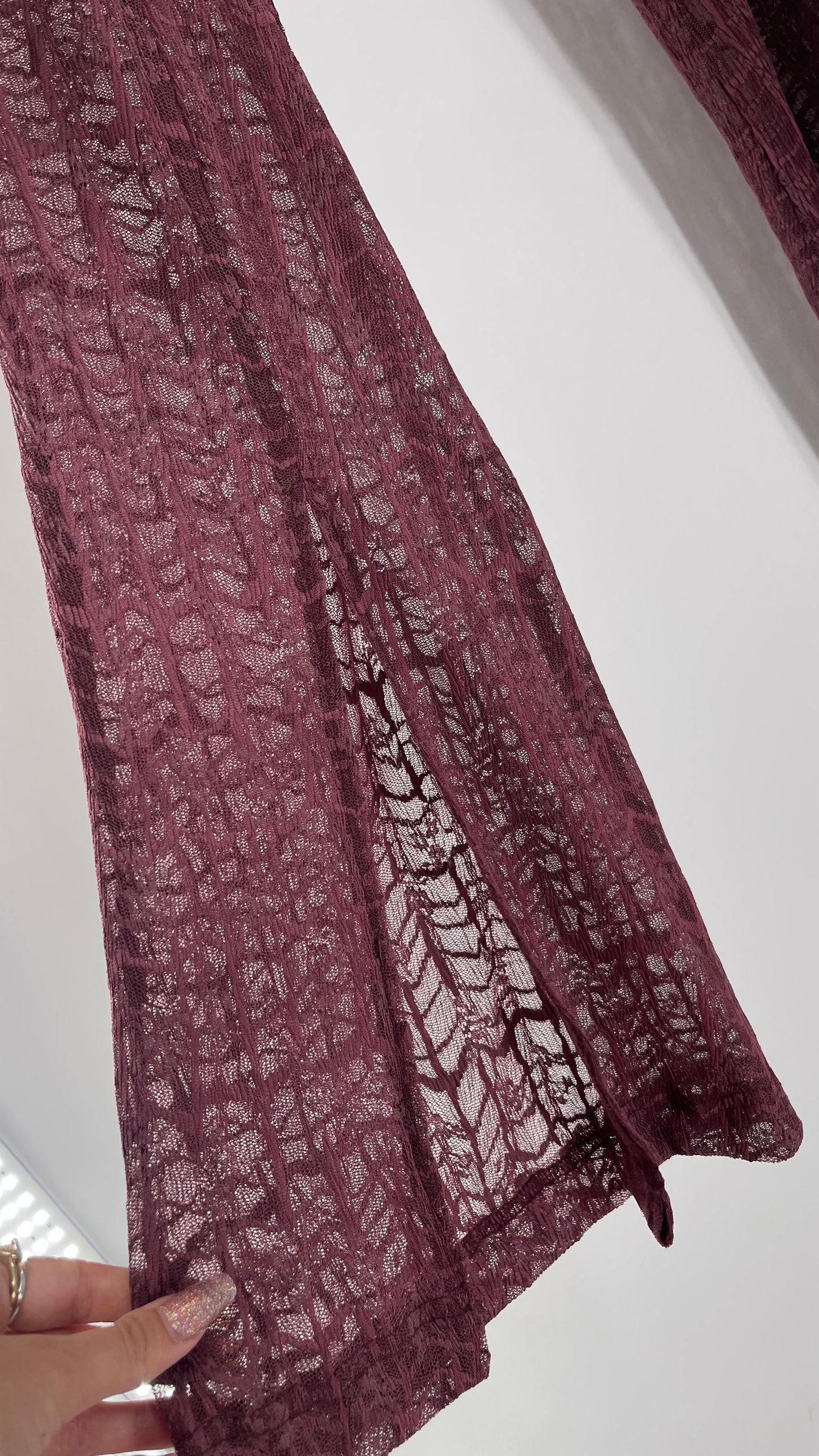 Free People Plum Lace Flares with Vented Hem and Sewn in Shorts Tags Attached (Medium)