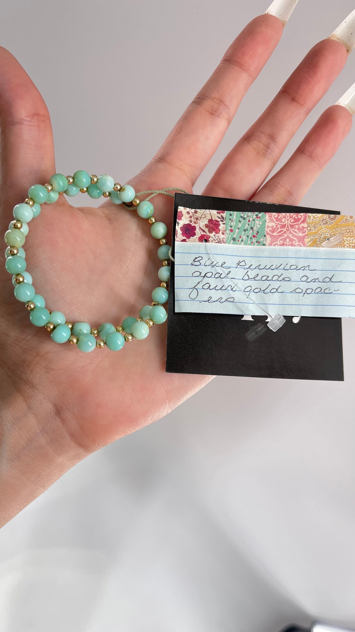 Vintage Blue Peruvian Opal Beads and Faux Gold Spacer Bangle