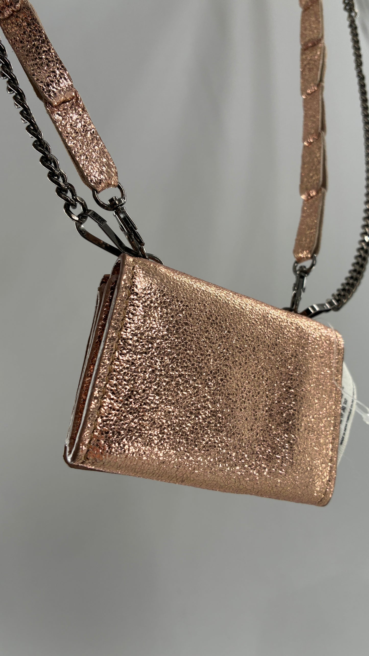 Free People Rose Gold Metallic Goat Leather Wallet with Leather and Chain Straps