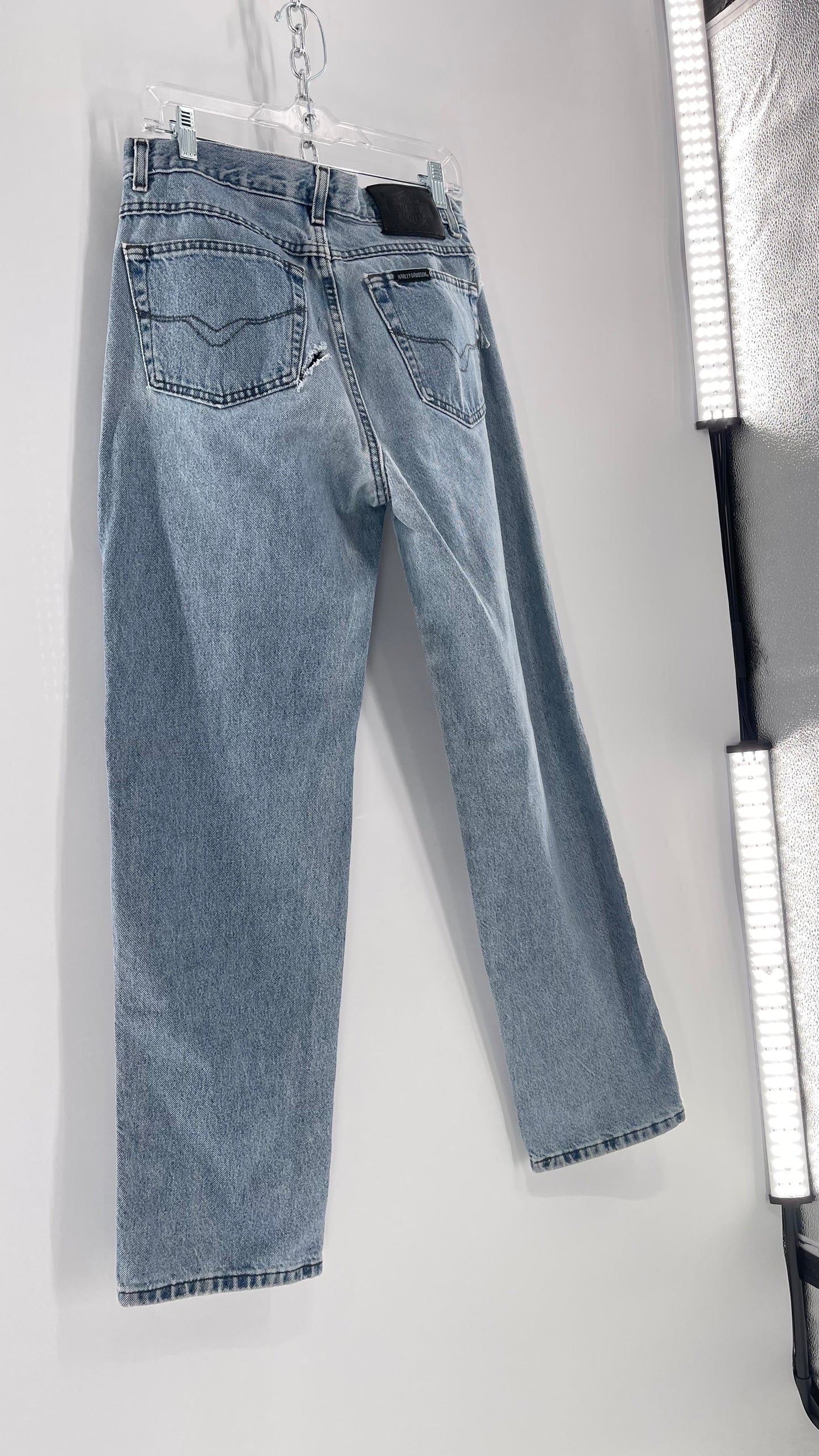 Harley Davidson Light Wash Straight Legs with Tears/ Distressing (31/32)
