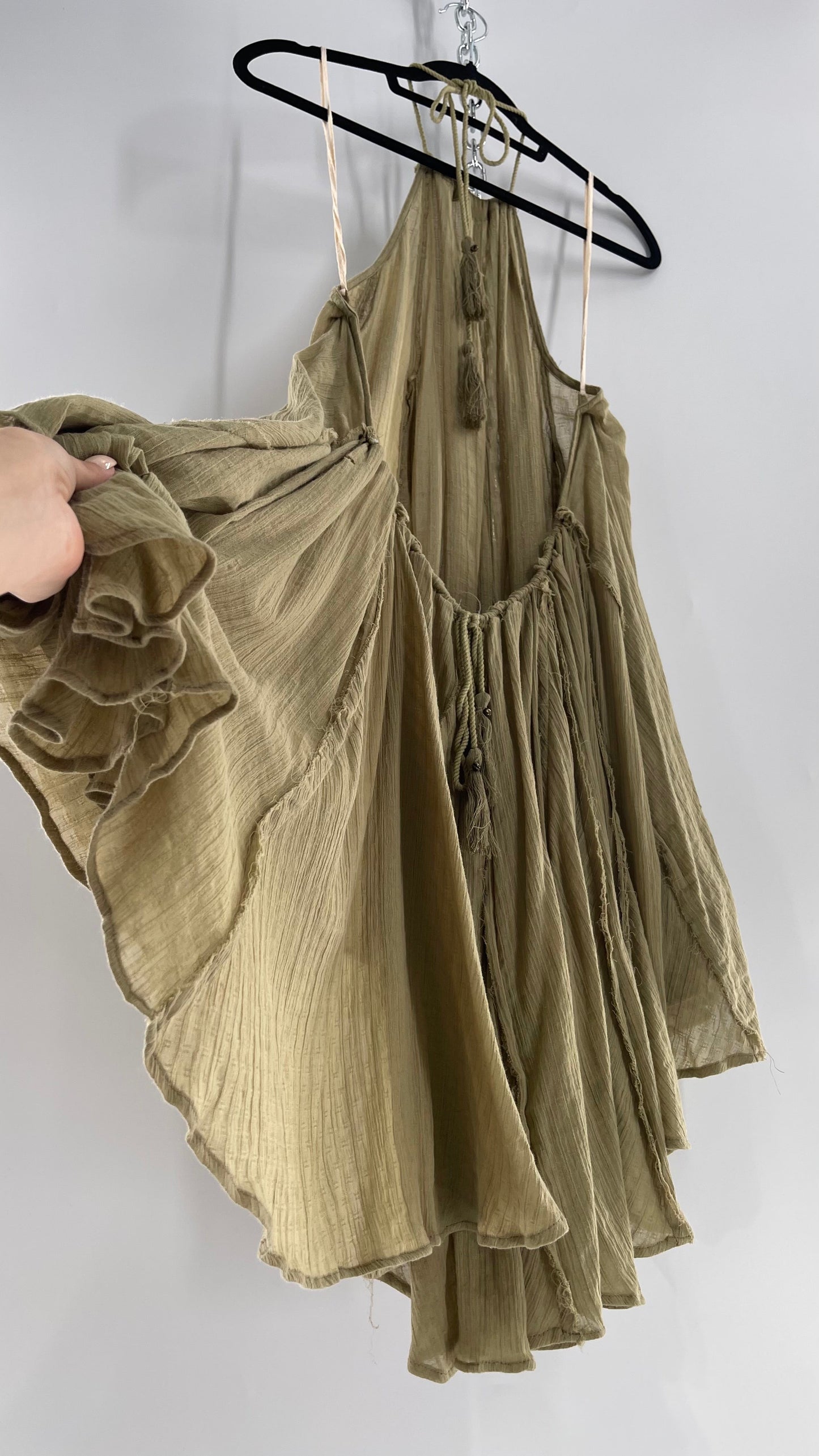 Free People Sage Halter Voluminous Cotton Dress with Open Back (Small)