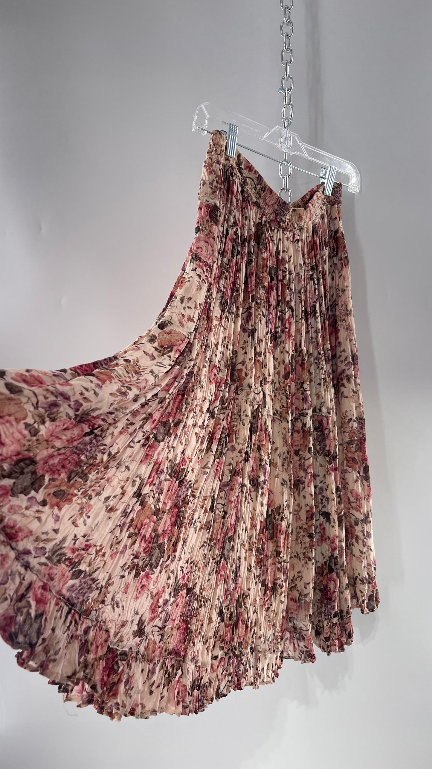 Vintage Hand Made Romantic Pink Floral Skirt (L)