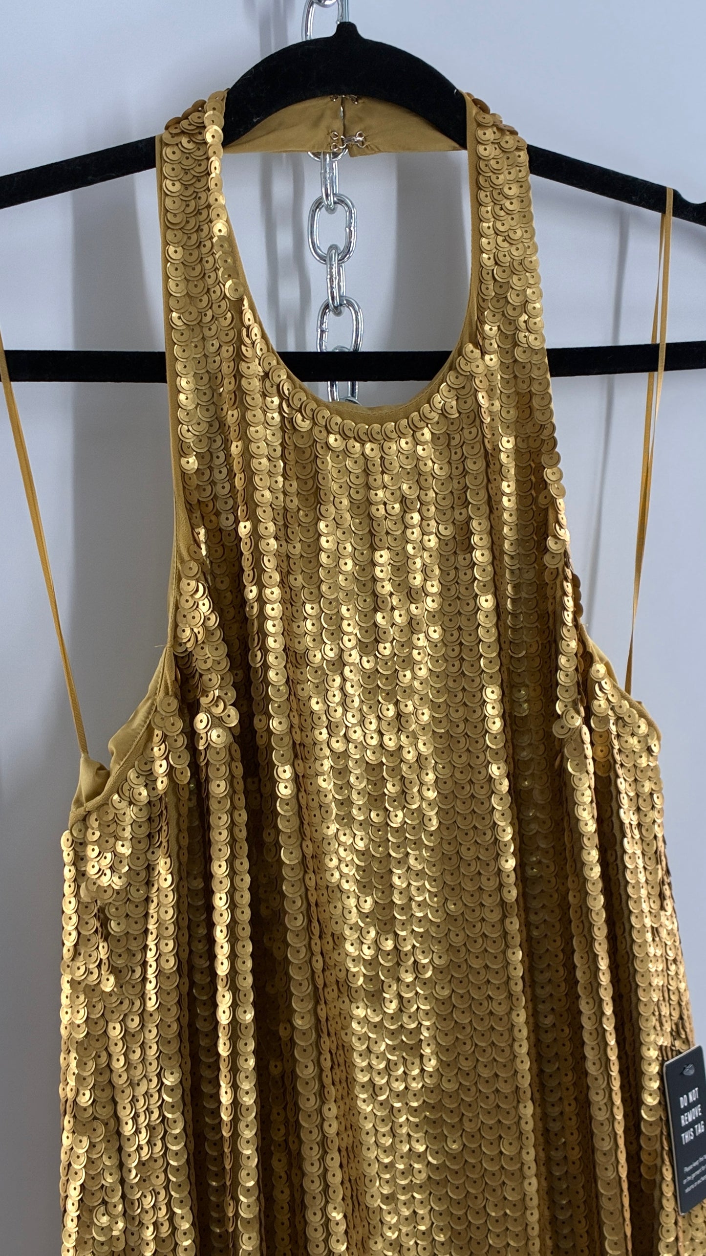 Deadstock Vintage EXPRESS Sequin Beaded Halter Mini Dress with Low Backless Detail (Medium)