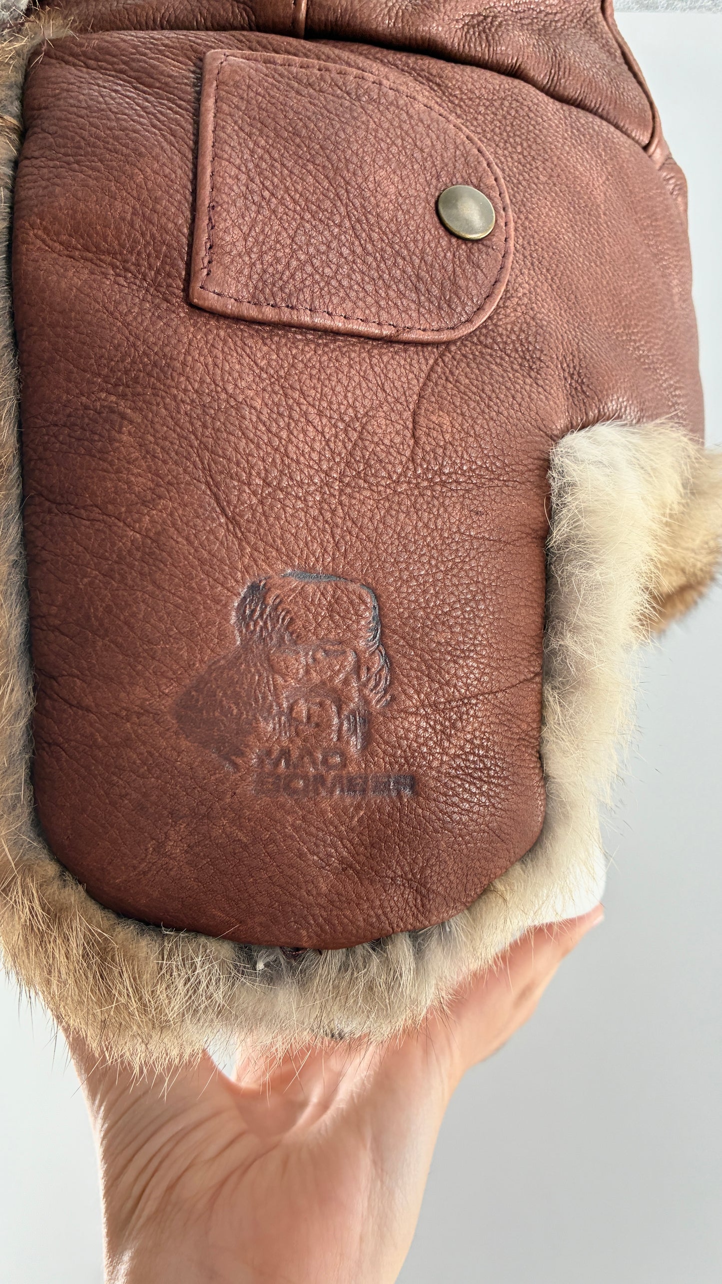 Vintage MAD BOMBER Leather and Rabbit Fur Bomber Style Trapper Hat