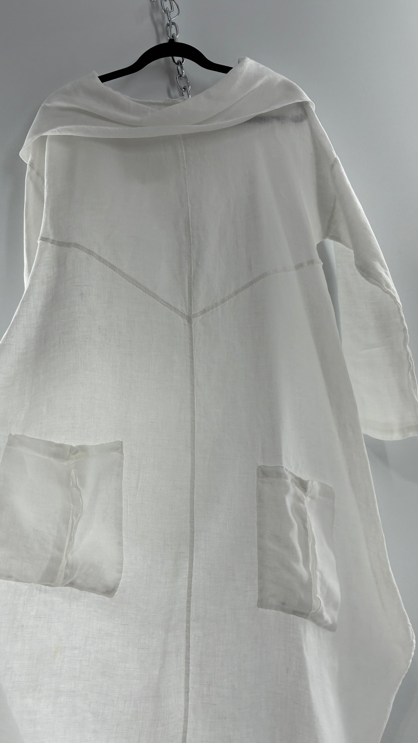Vintage White 100% Linen Made in Italy Blouse Dress (Large)