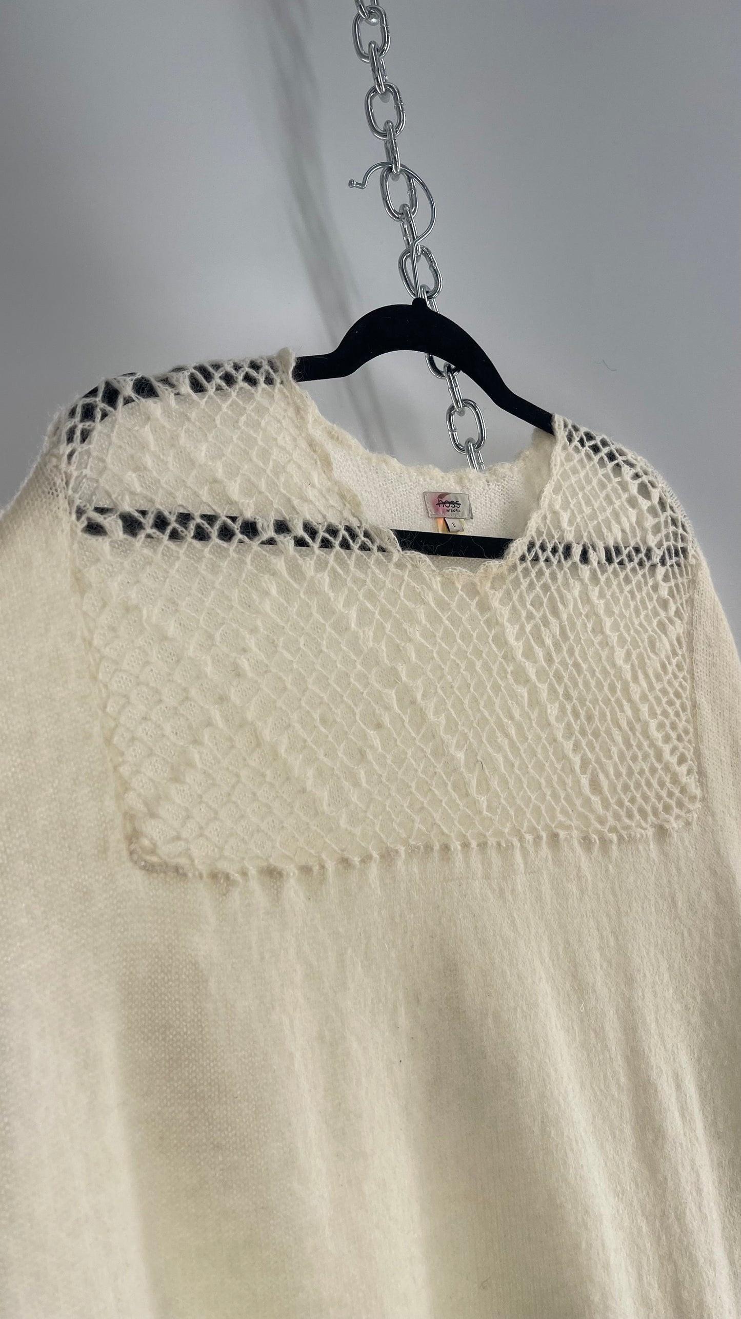 hoss intropia Cream Off White Knit Slouchy Sweater Vest with Netted Bust 30% Wool 25% Mohair Anthropologie (Small)