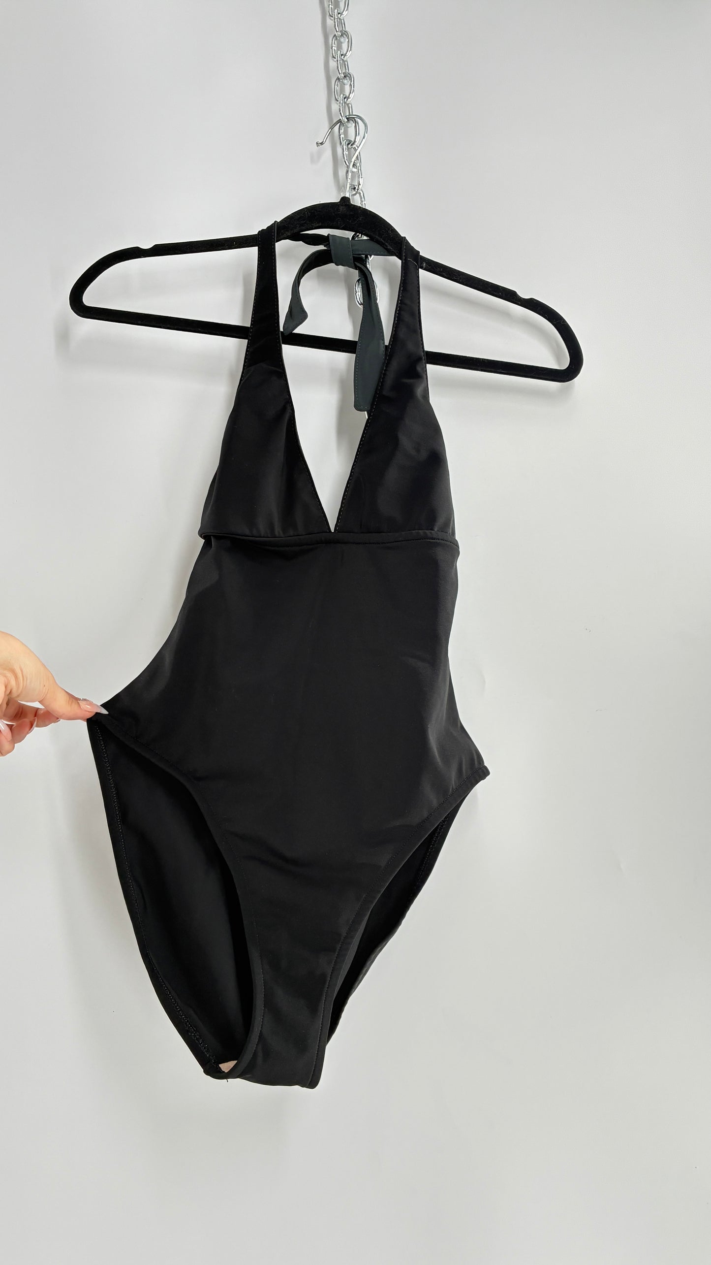 Vintage Black Handmade Retro Style Halter Thick Swimsuit (Small)