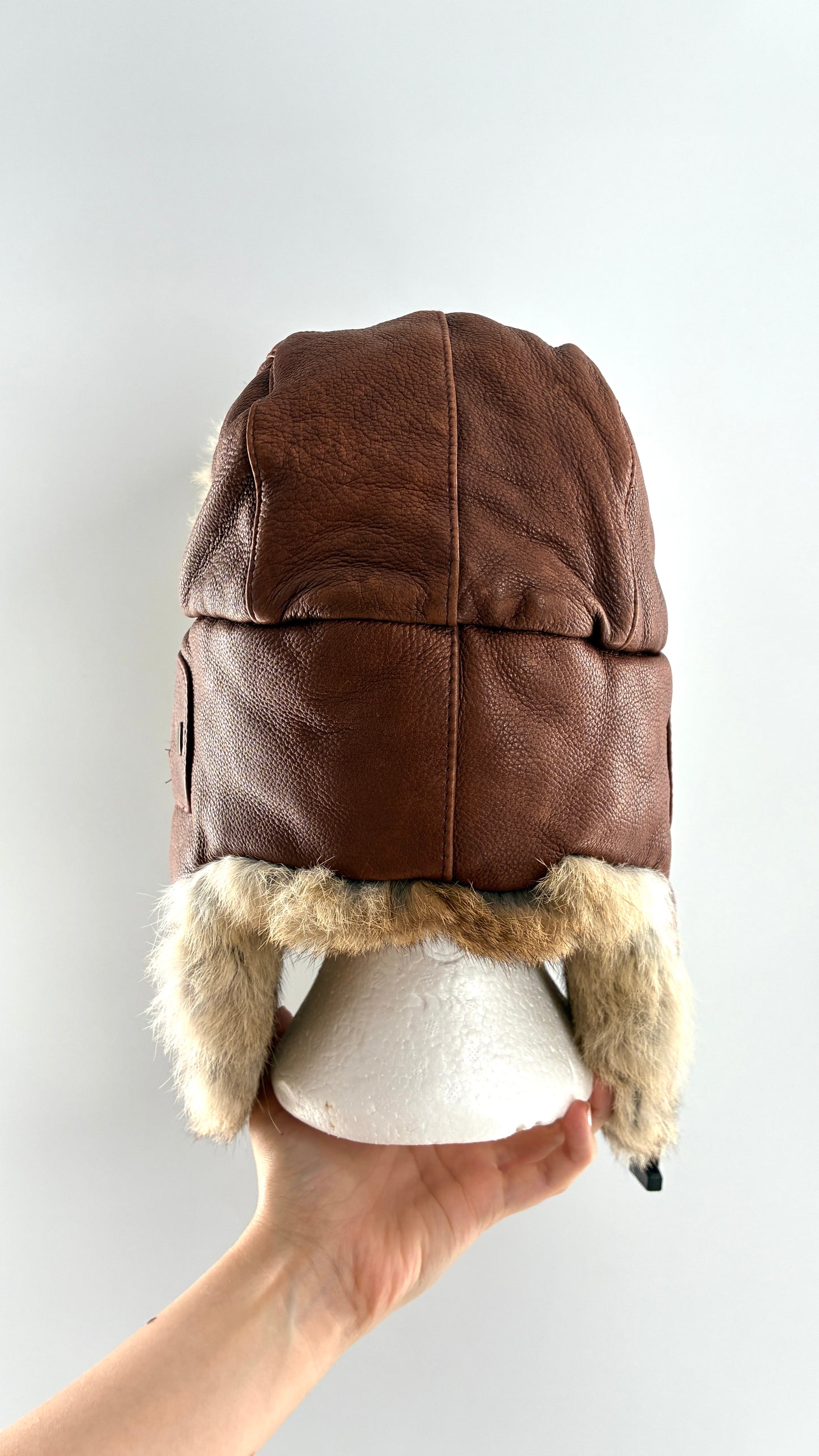 Vintage MAD BOMBER Leather and Rabbit Fur Bomber Style Trapper Hat