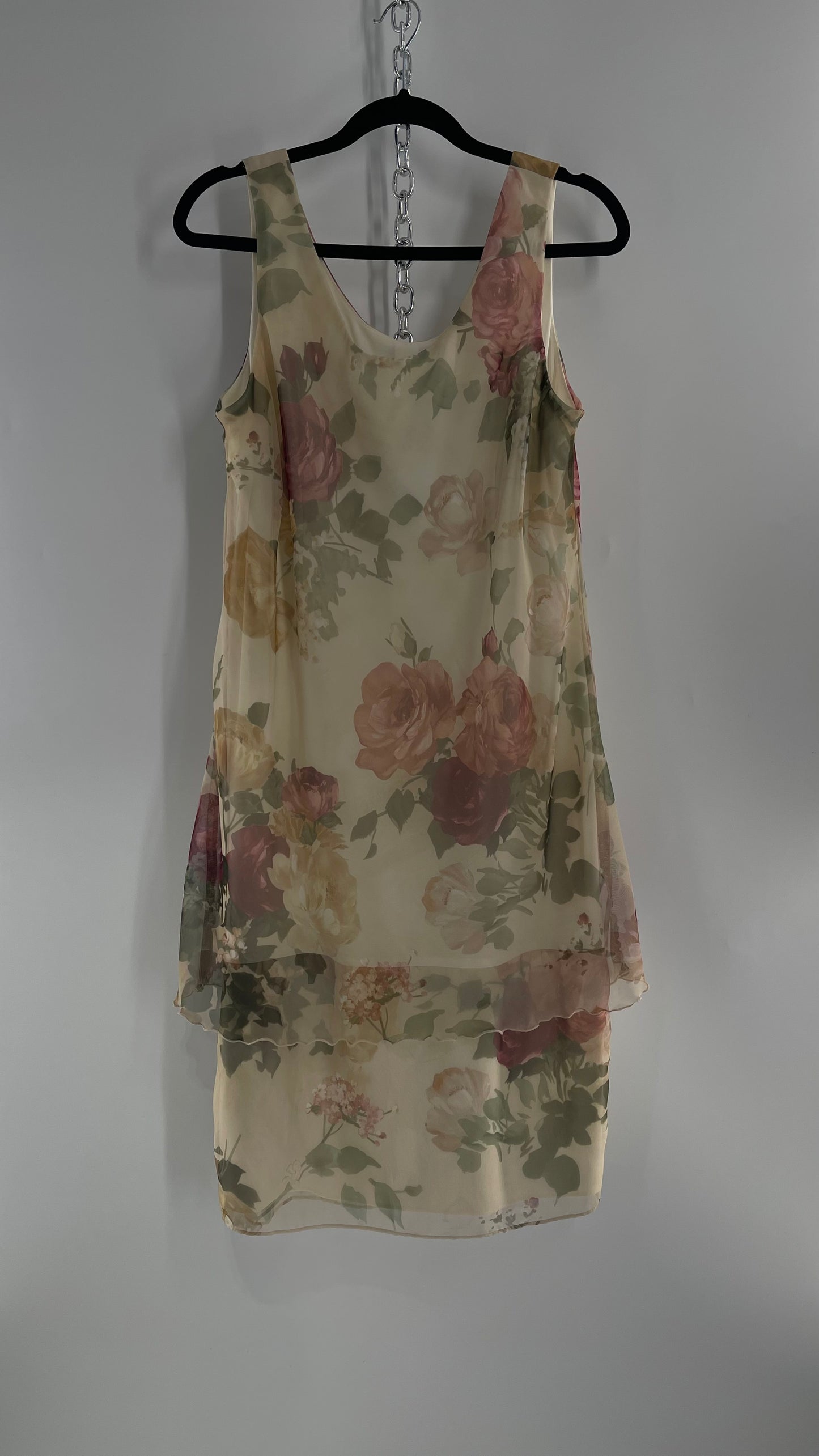 1990s Vintage Off White Muted Florals Dress + Cape Set (16)